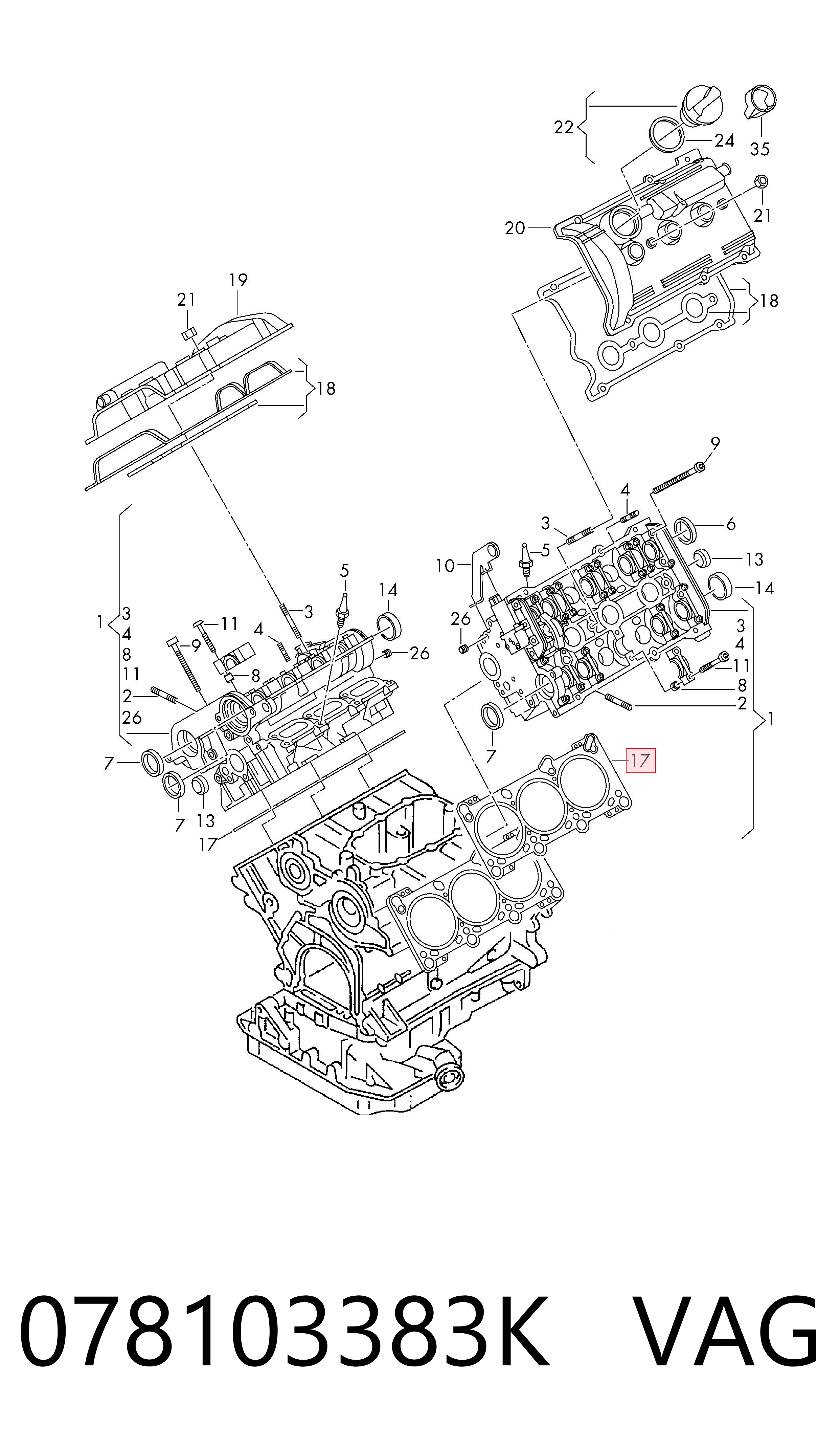 078103383K VAG Vedante de cabeça de motor (CBC)
