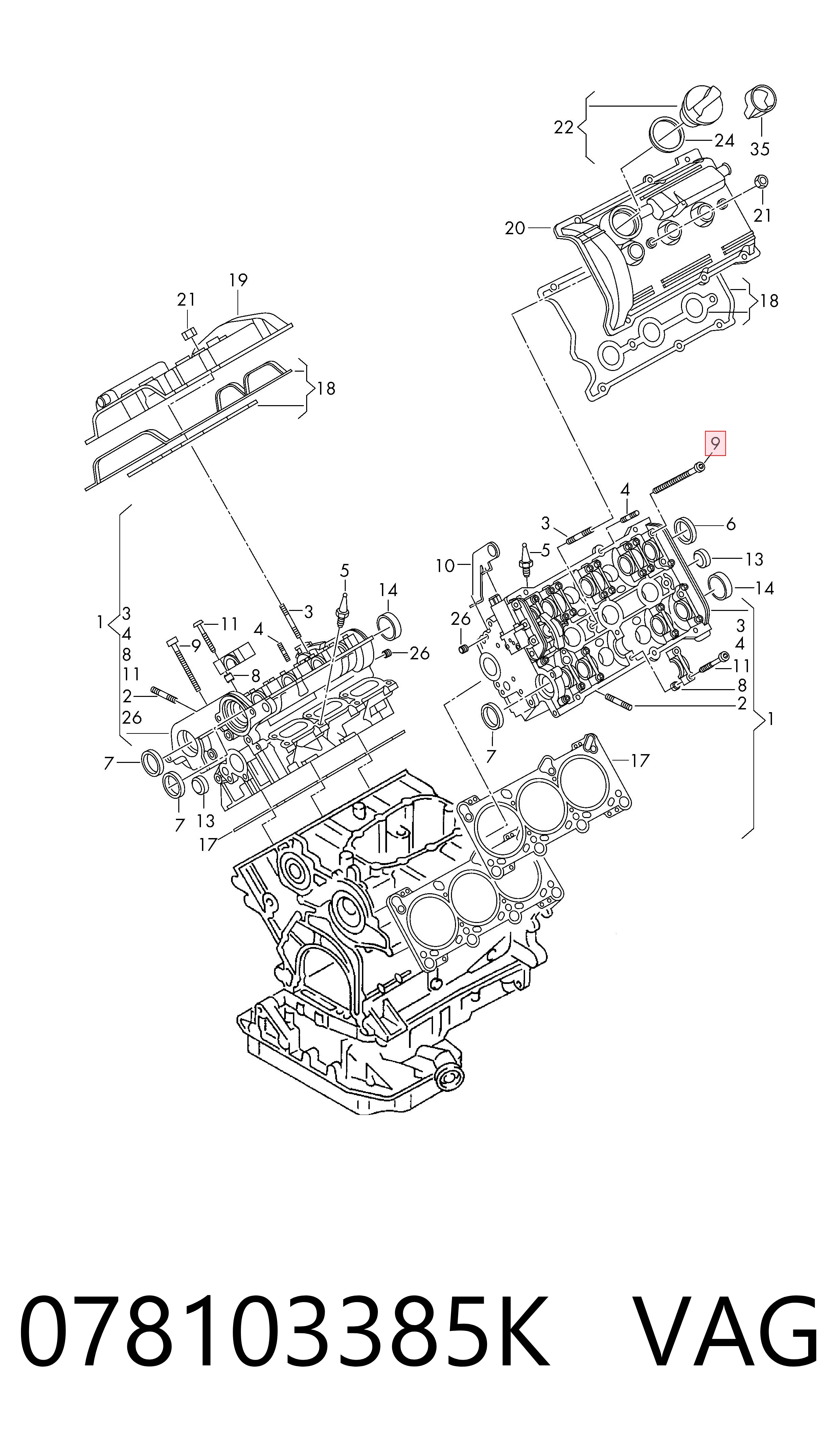 078103385K VAG Parafuso de cabeça de motor (CBC)