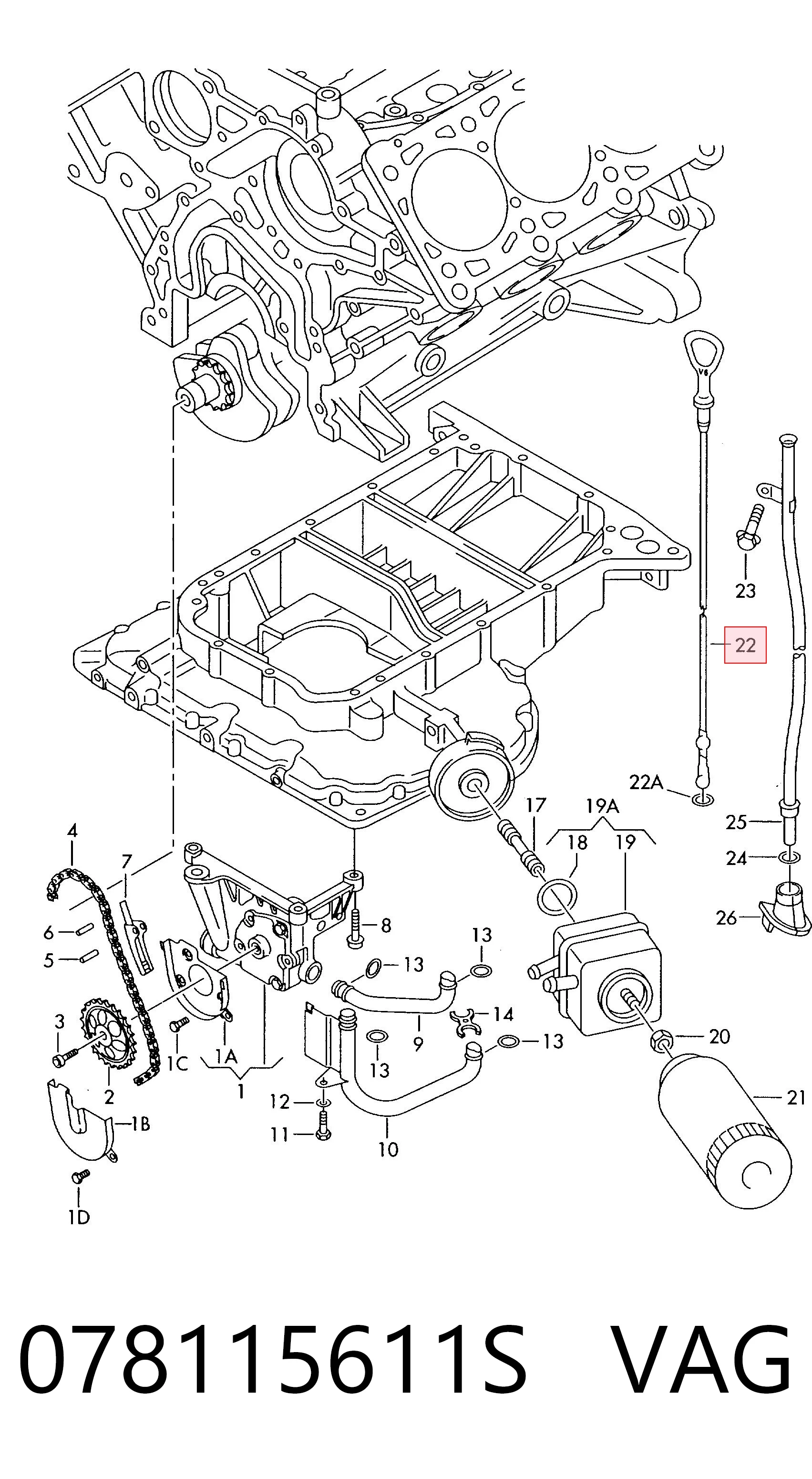 Sonda (indicador) do nível de óleo no motor para Audi A8 D2 4D2, 4D8