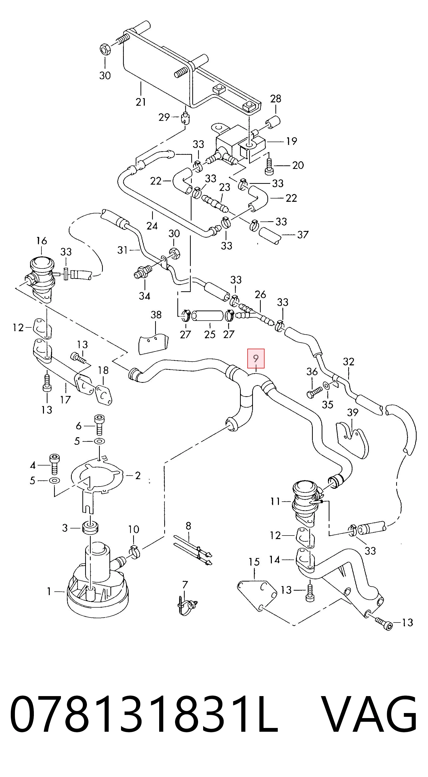 078131831L VAG Cano derivado de ventilação de cárter (de separador de óleo)
