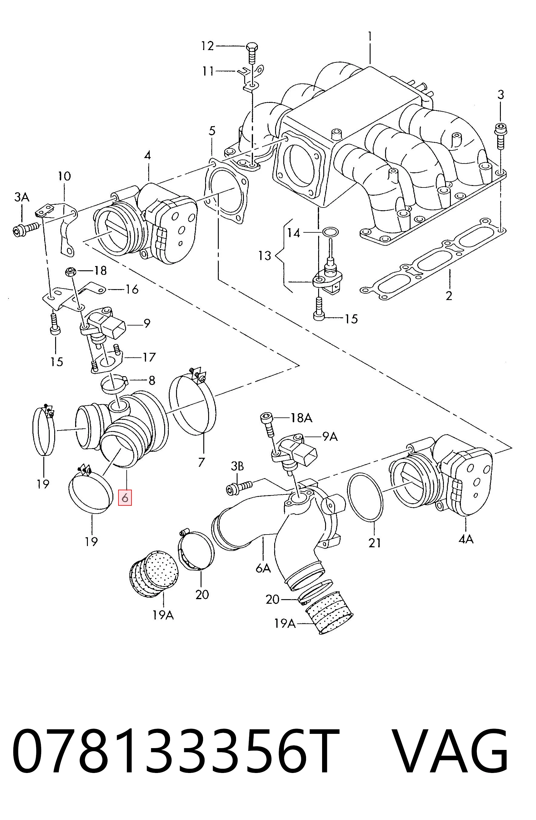 078133356T VAG Cano derivado de ar, da válvula de borboleta