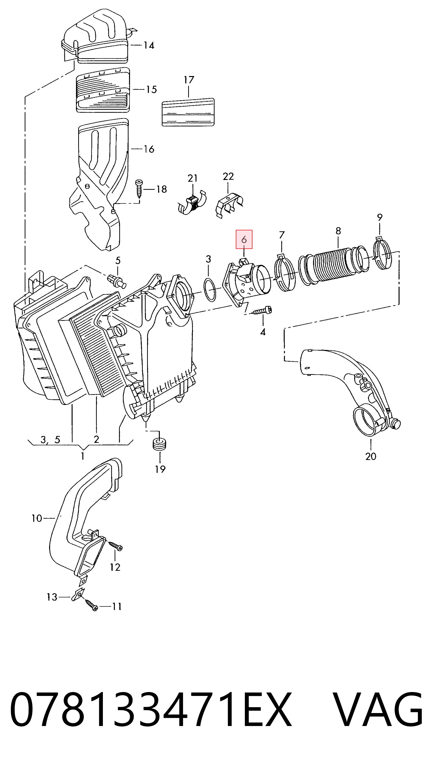 078133471EX VAG Sensor de fluxo (consumo) de ar, medidor de consumo M.A.F. - (Mass Airflow)