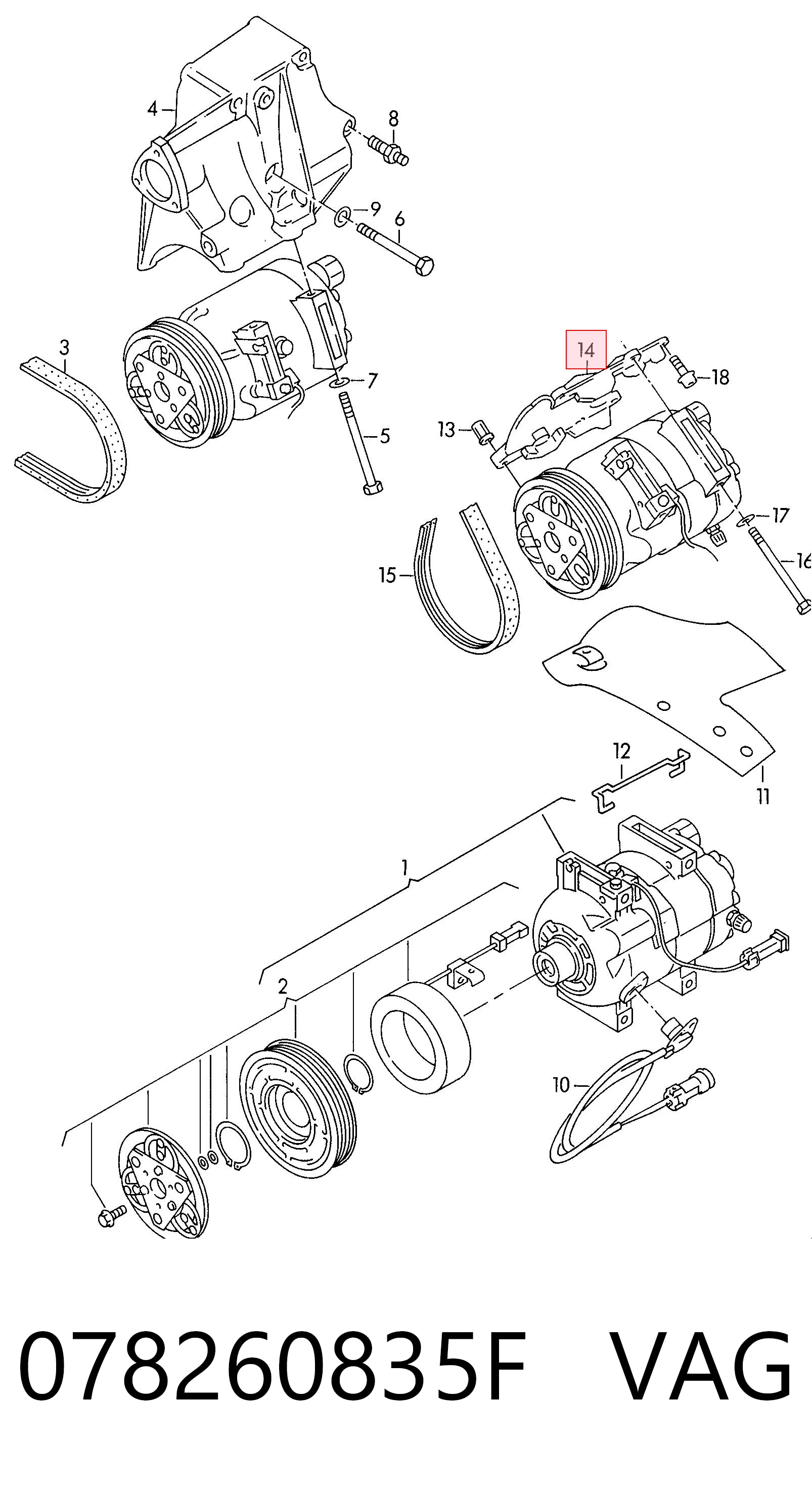 078260835F VAG Consola do compressor de aparelho de ar condicionado