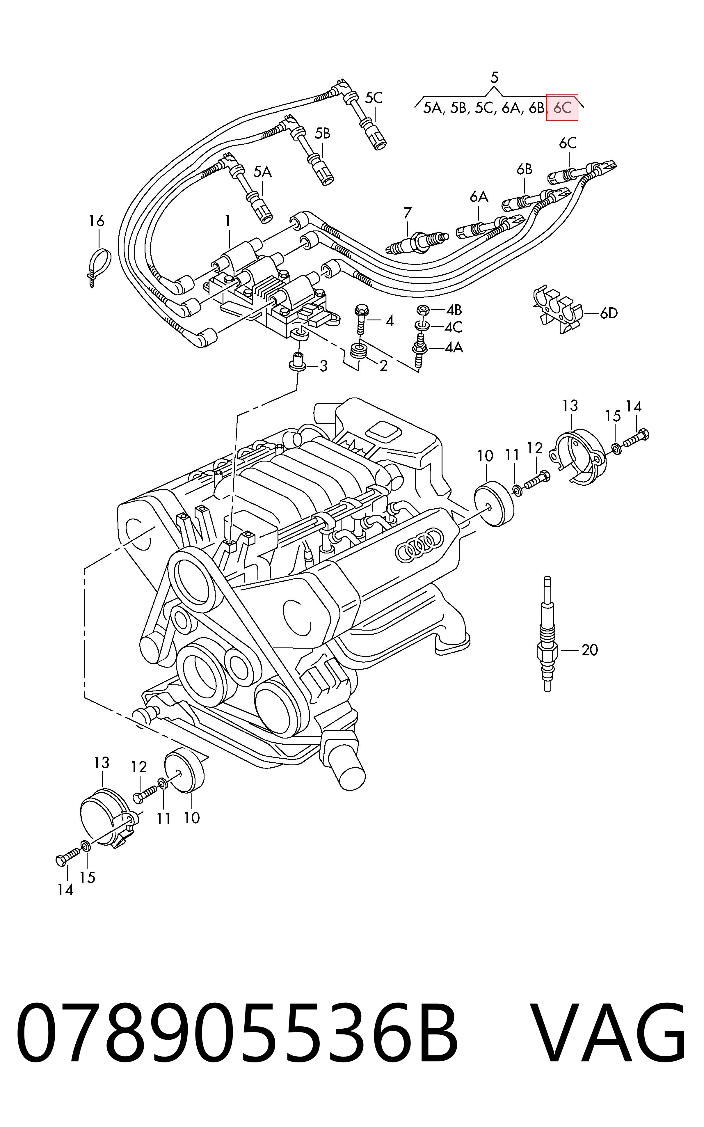 078905536B VAG Fios de alta voltagem, kit
