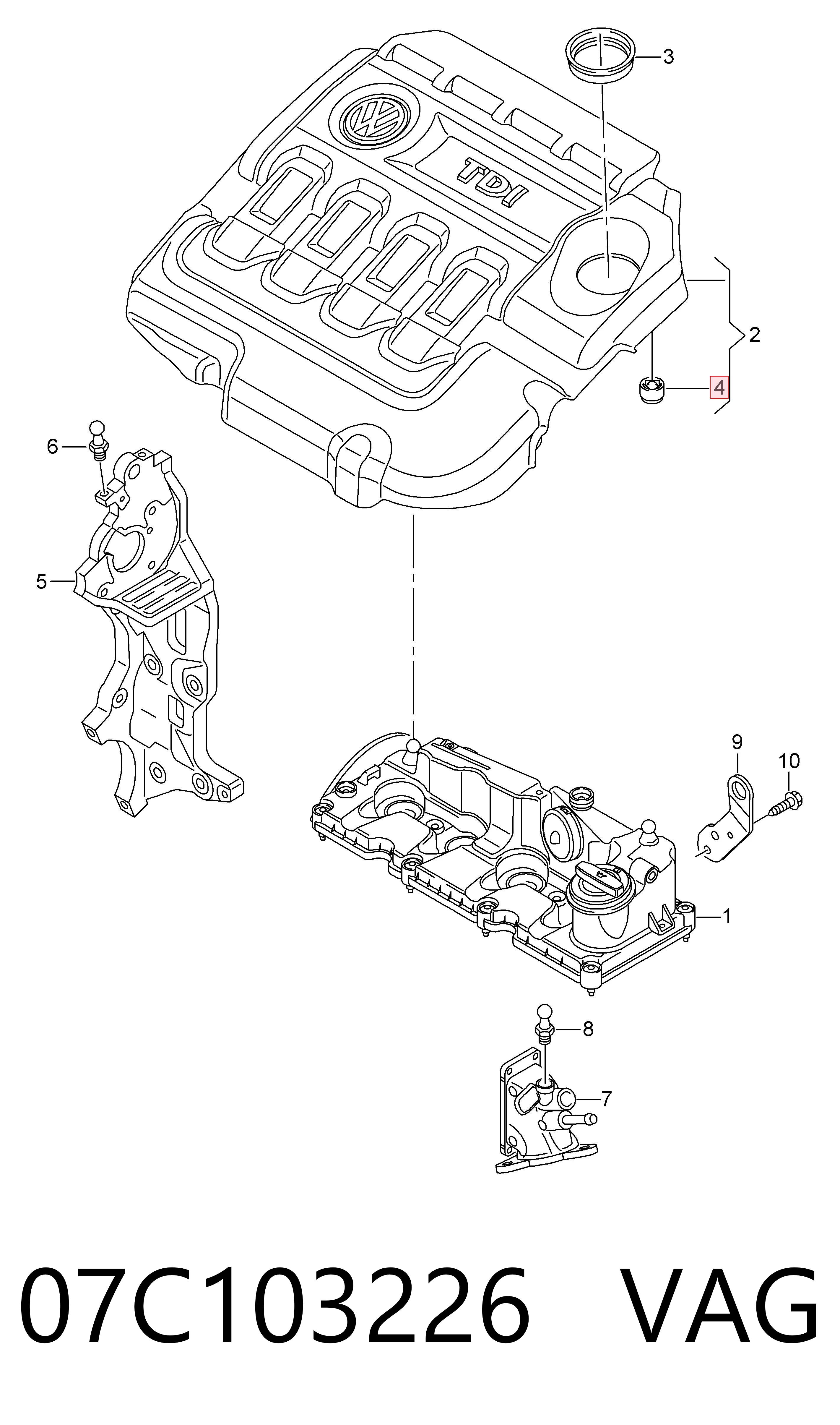 07C103226 VAG Coxim de tampa decorativa de motor
