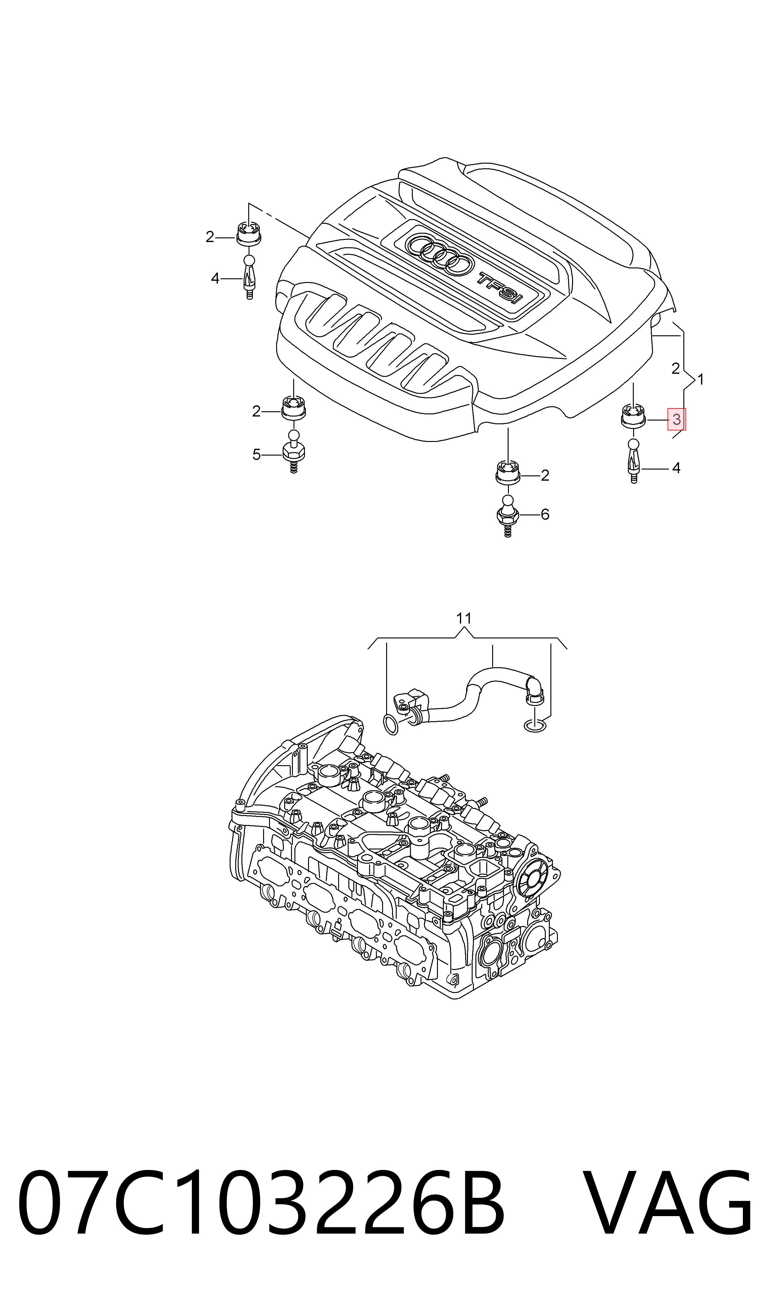 07C103226B VAG Coxim de tampa decorativa de motor