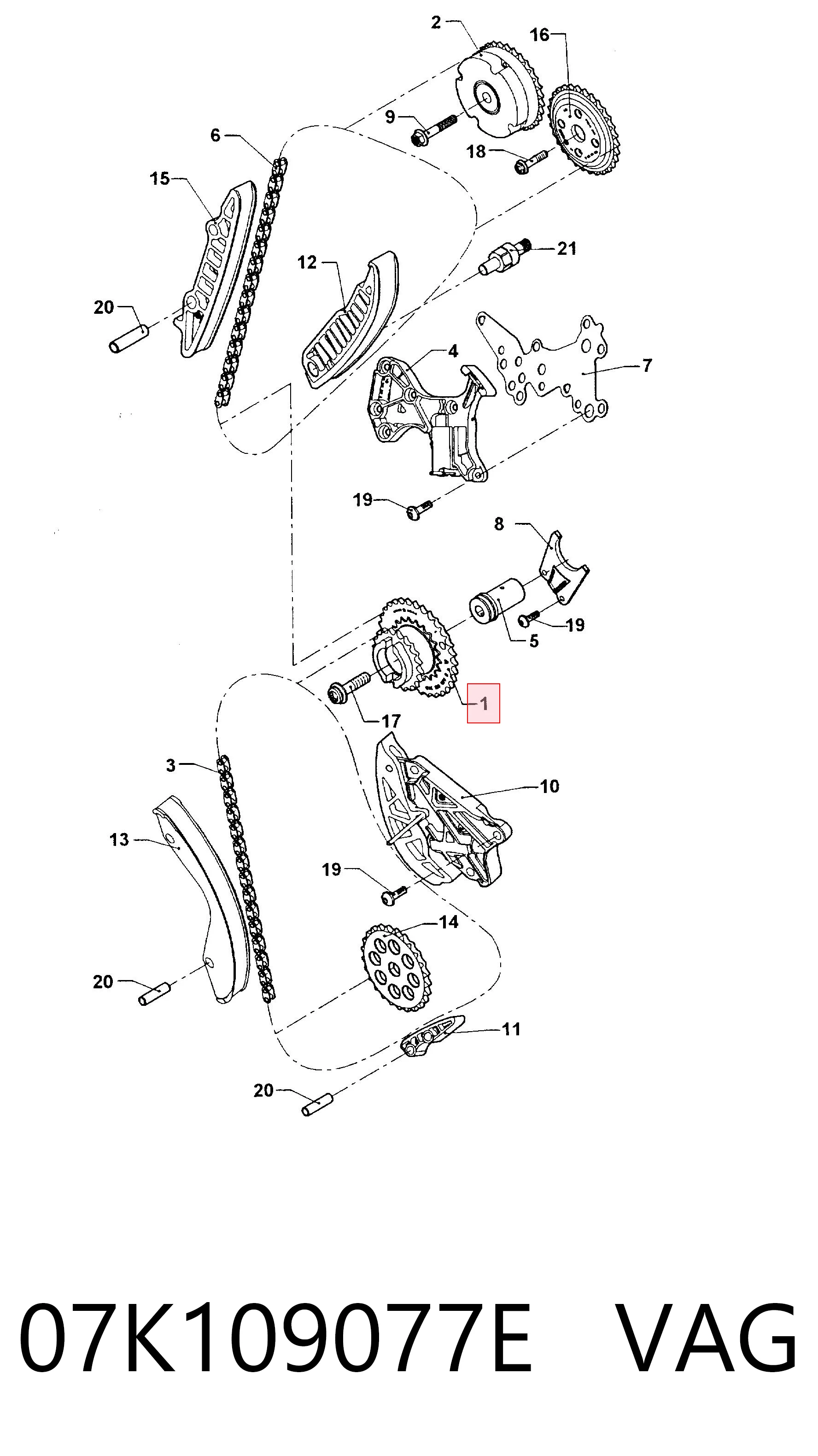 Engrenagem de cadeia da roda dentada da árvore distribuidora de motor VAG 07K109077E preço, a partir de 103,74 USD