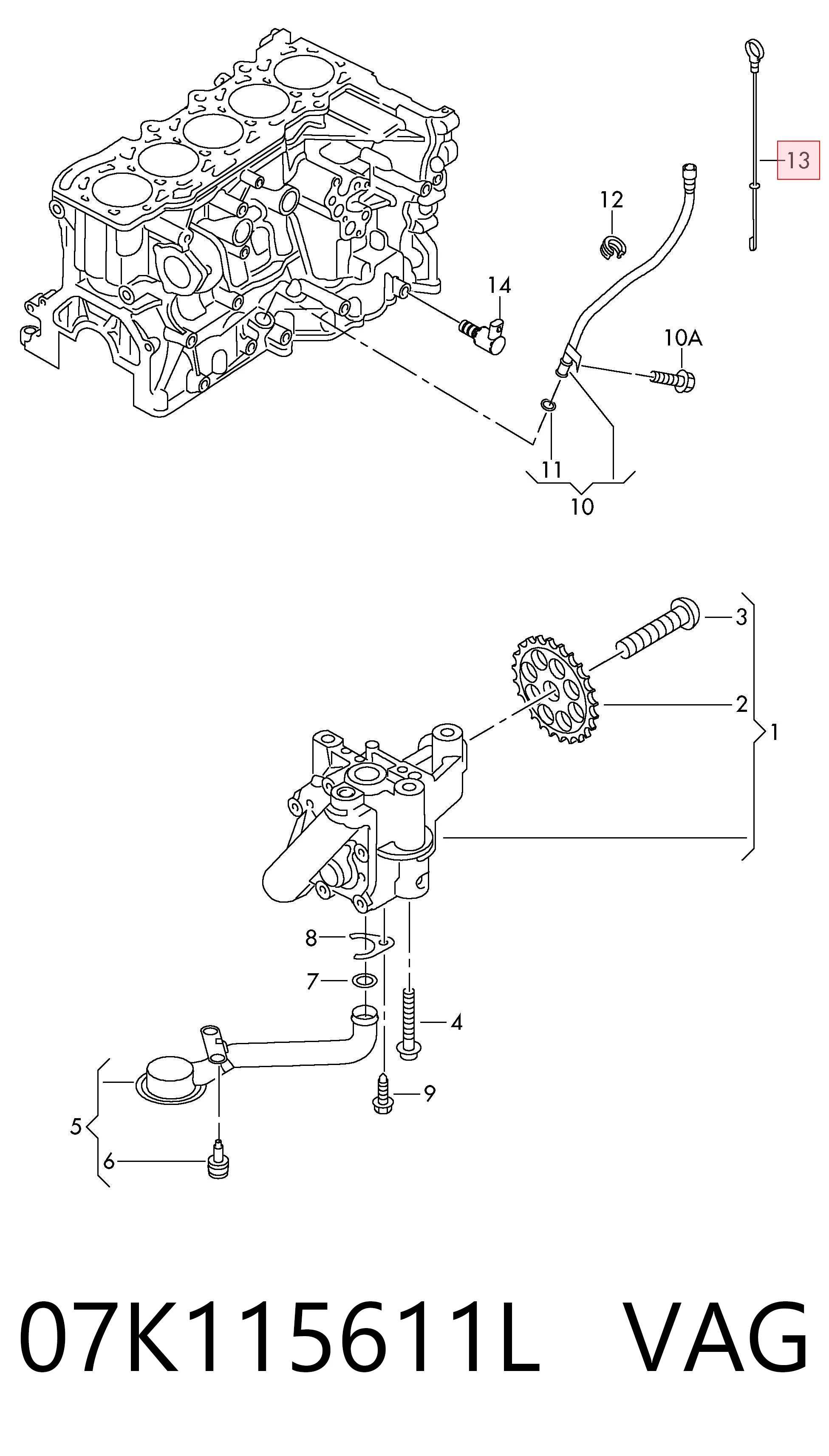 07K115611L VAG Sonda (indicador) do nível de óleo no motor