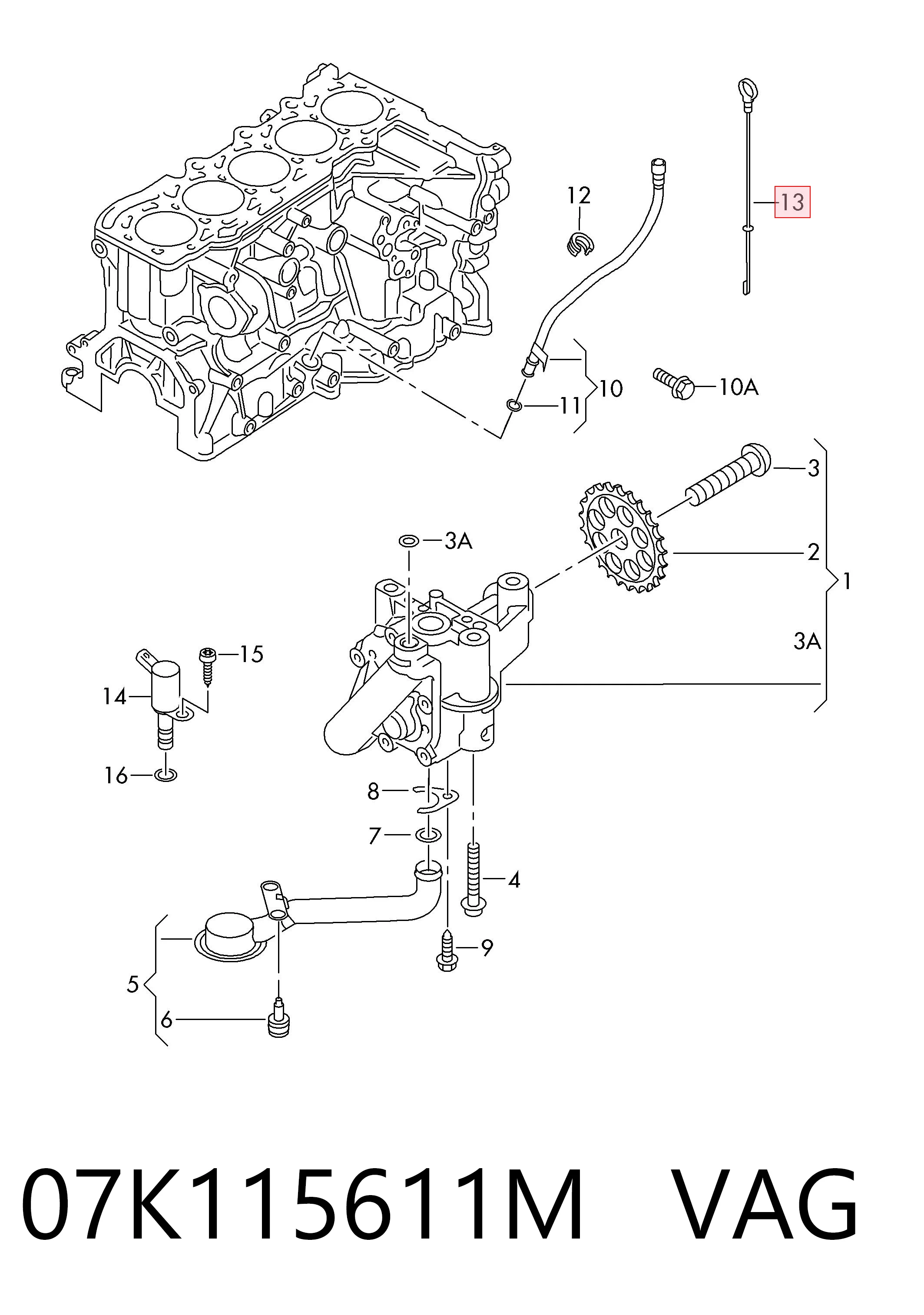 07K115611M VAG Sonda (indicador) do nível de óleo no motor