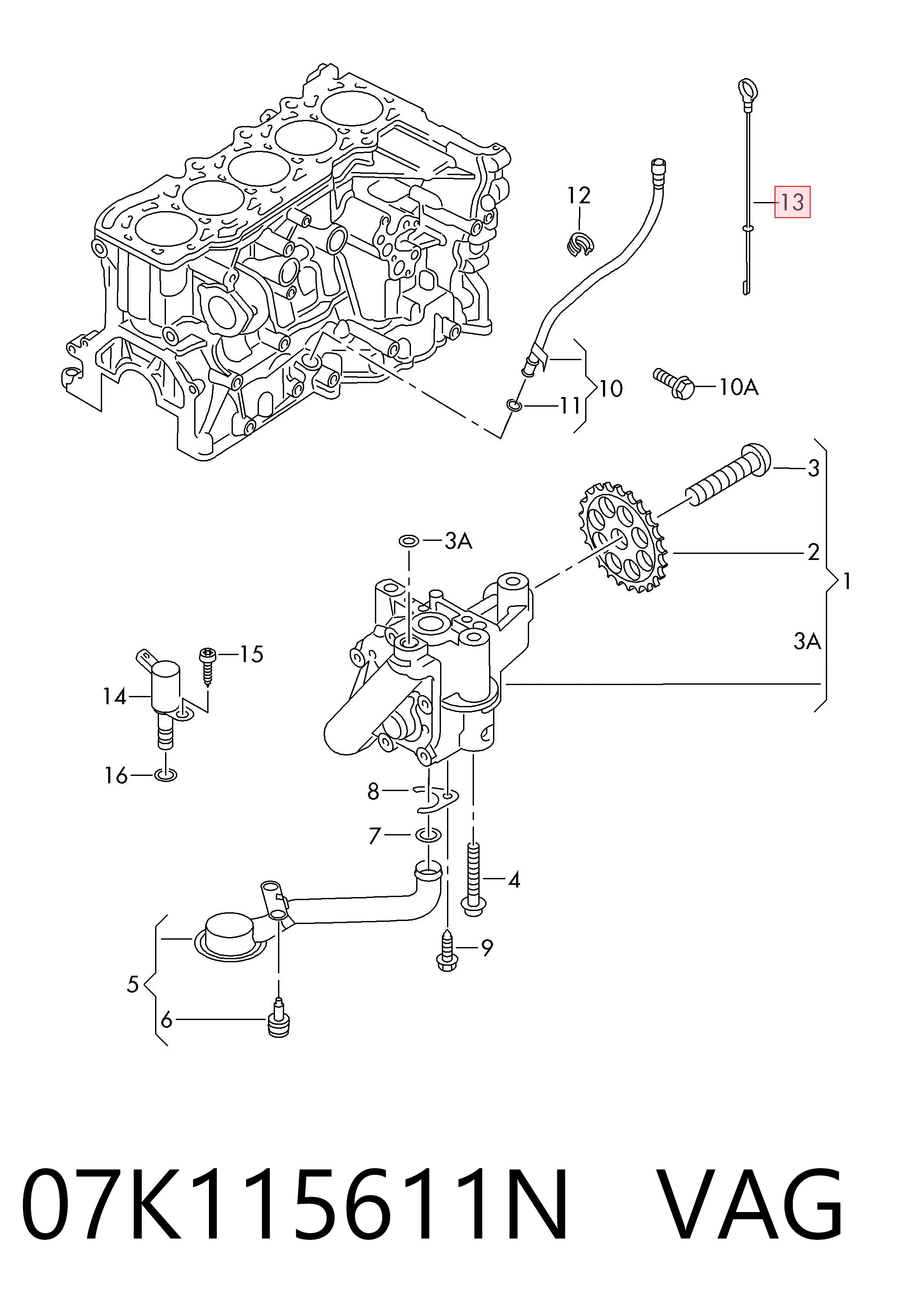 07K115611N VAG Sonda (indicador) do nível de óleo no motor