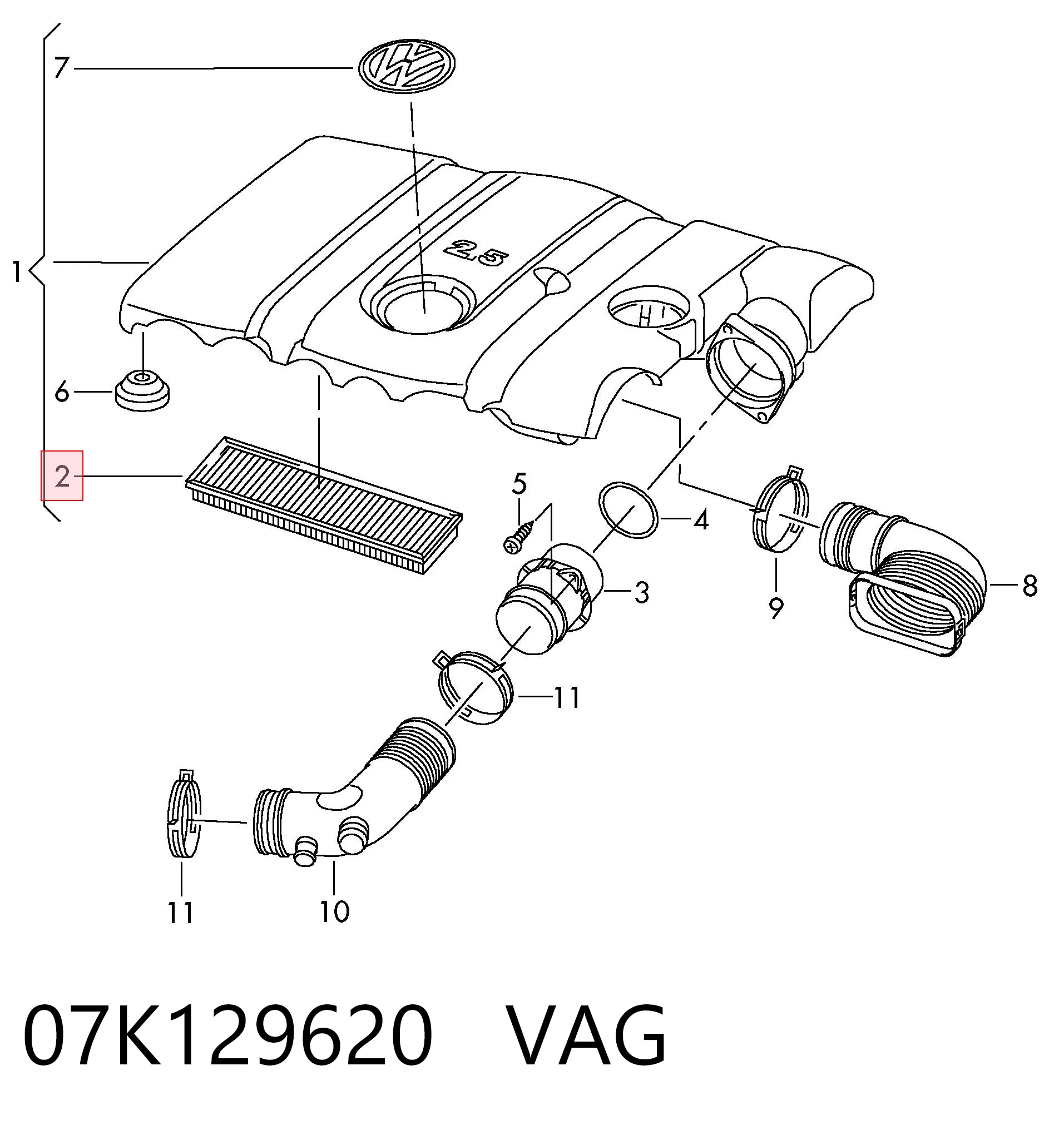 07K129620 VAG Filtro de ar