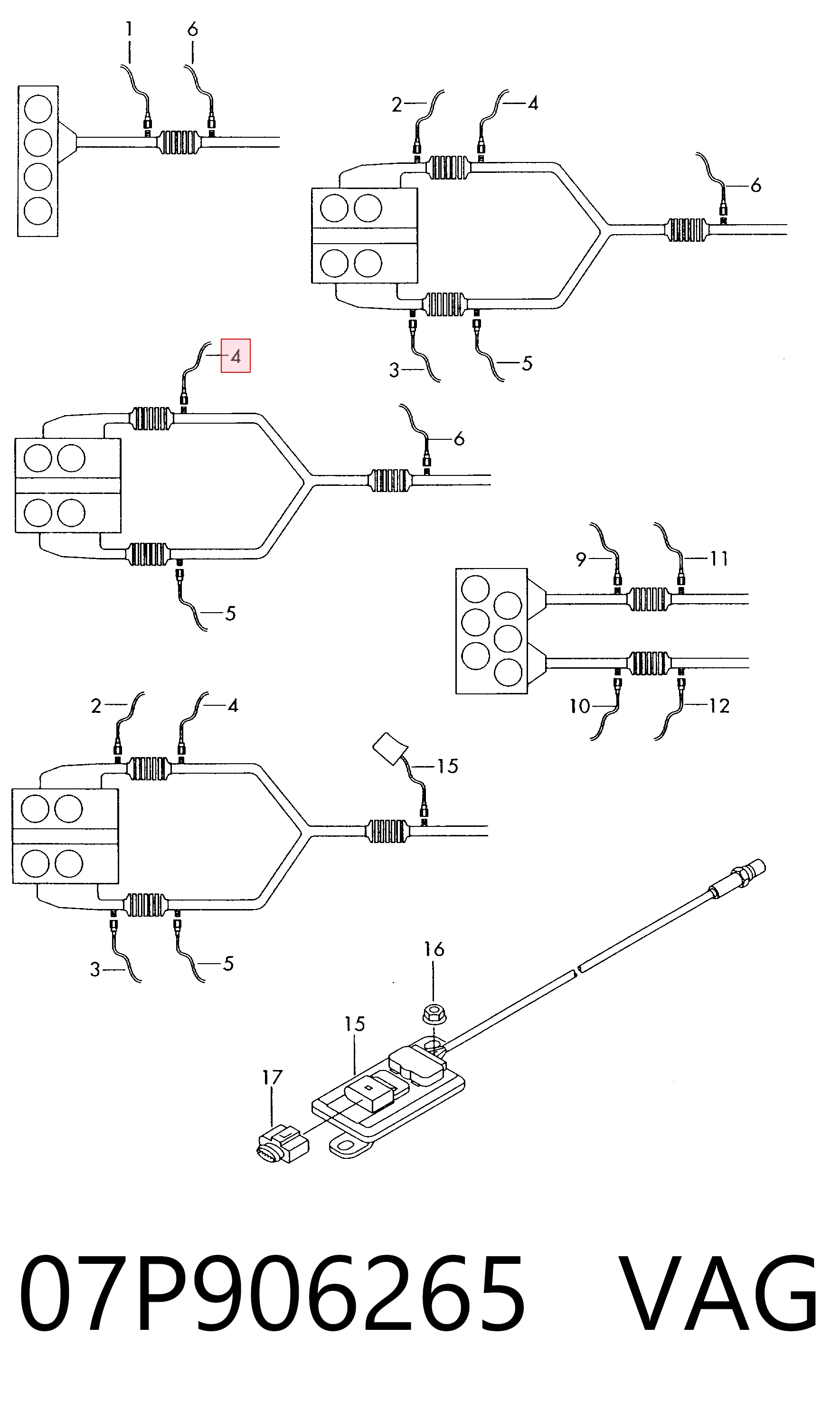 07P906265 VAG Sonda lambda, sensor direito de oxigênio depois de catalisador