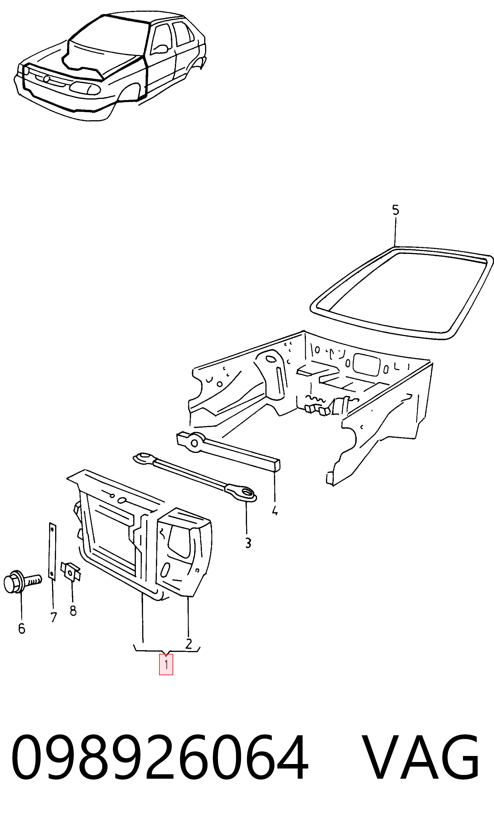 Suporte do radiador montado (painel de montagem de fixação das luzes) Skoda Felicia I 791, 6U1 ao melhor preço