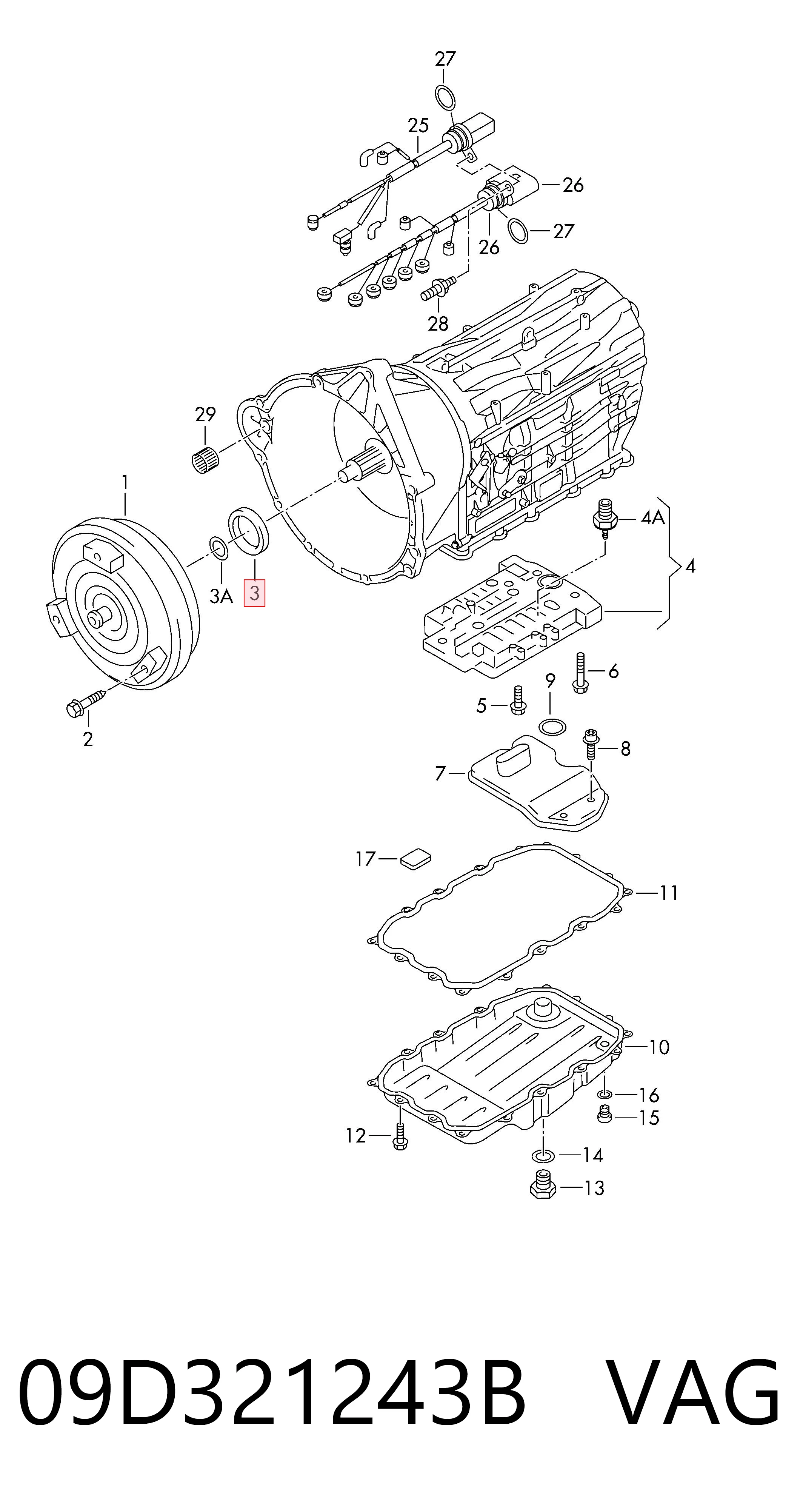 Vedação da Caixa Automática de Mudança (de árvore de saída/primária) VAG 09D321243B