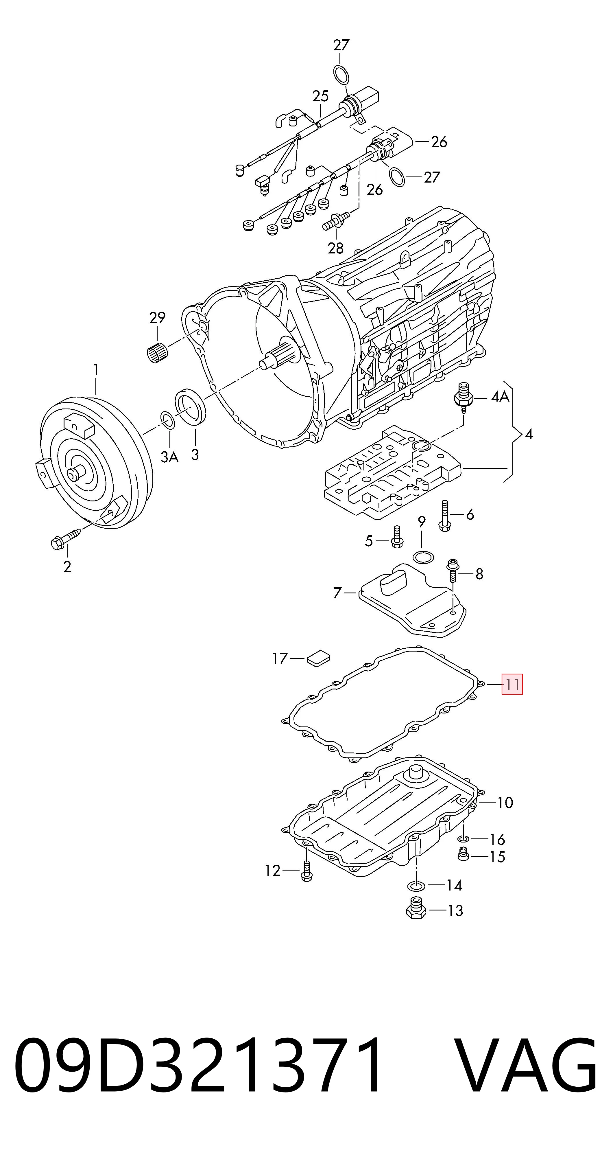 09D321371 VAG Vedante de panela da Caixa Automática de Mudança/Caixa Mecânica de Mudança