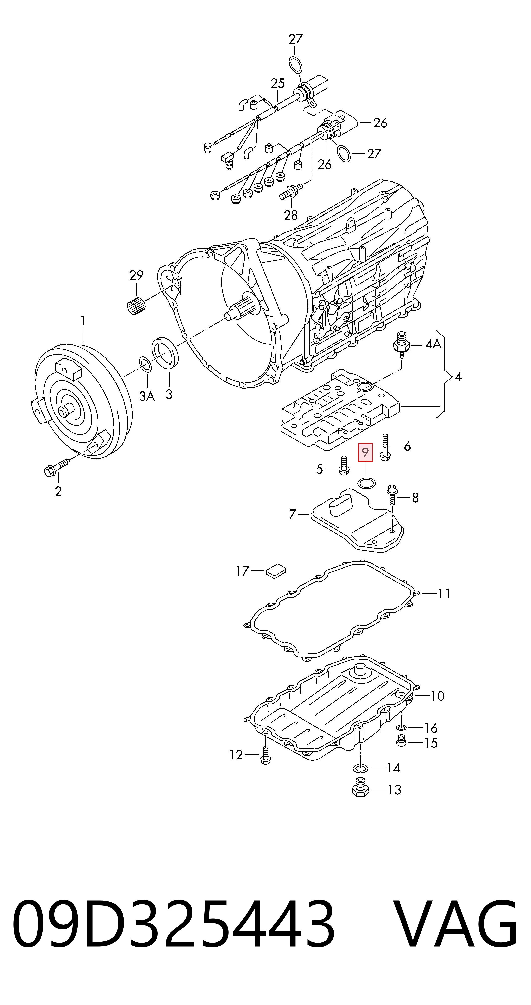 09D325443 VAG Vedante anular de filtro da Caixa Automática de Mudança