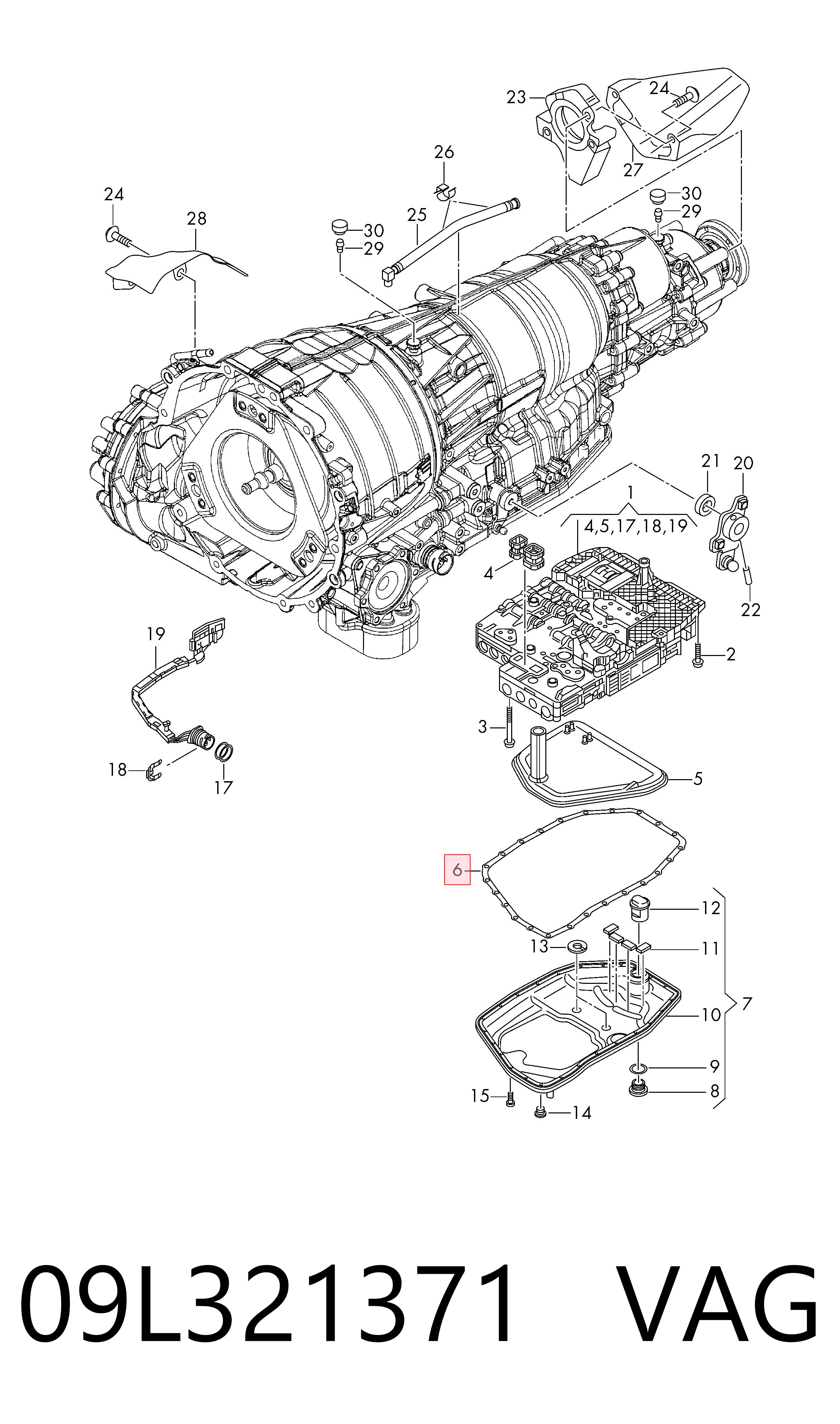 09L321371 VAG Vedante de panela da Caixa Automática de Mudança/Caixa Mecânica de Mudança