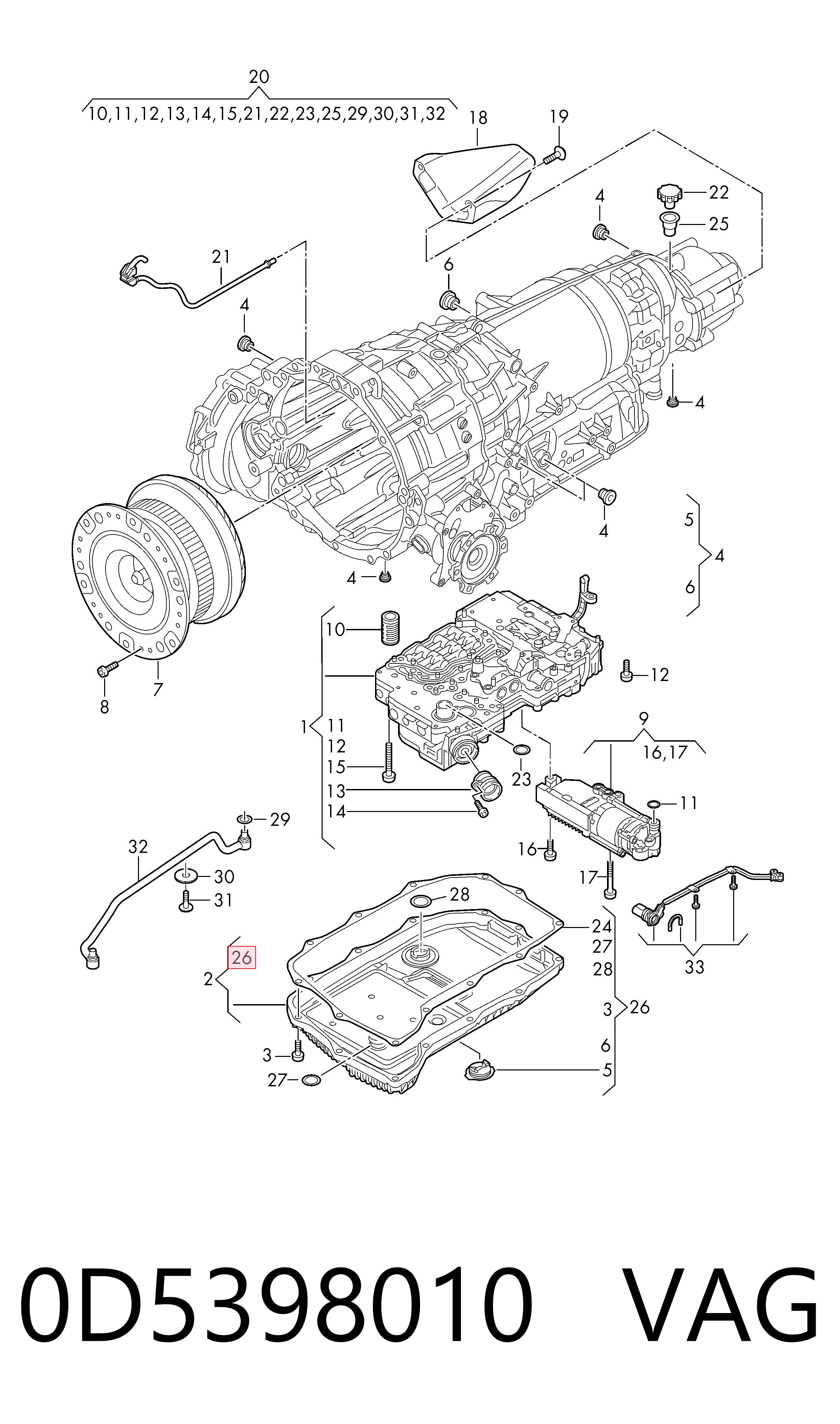 0D5398010 VAG Vedante de panela da Caixa Automática de Mudança/Caixa Mecânica de Mudança