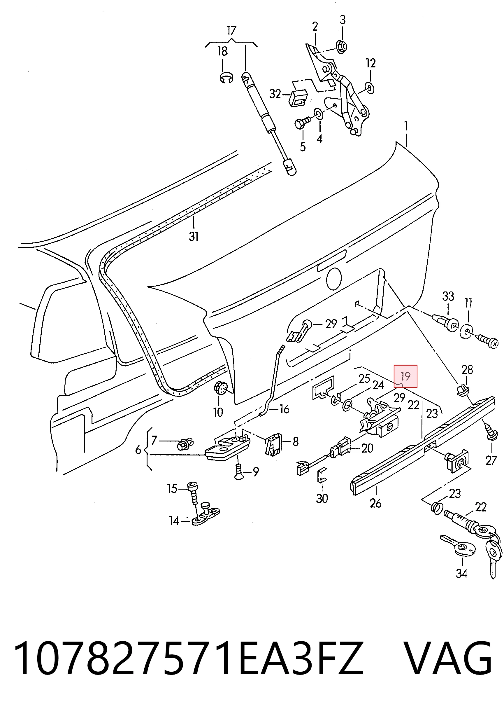 Fecho de tampa de porta-malas (de 3ª/5ª porta traseira) para Volkswagen Golf 1E7