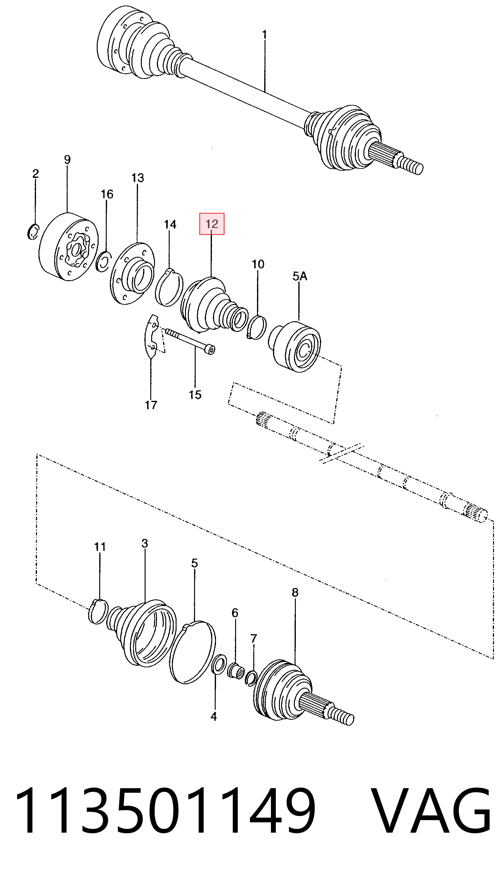 Bota de proteção interna de junta homocinética do semieixo dianteiro para Audi 100 43