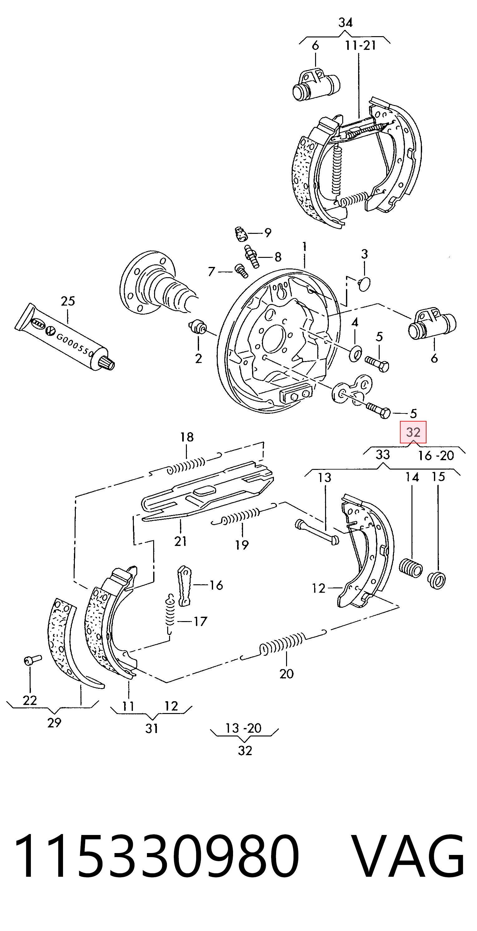 Kit de montagem das sapatas traseiras de tambor Audi 80  89, 89Q, 8A ao melhor preço