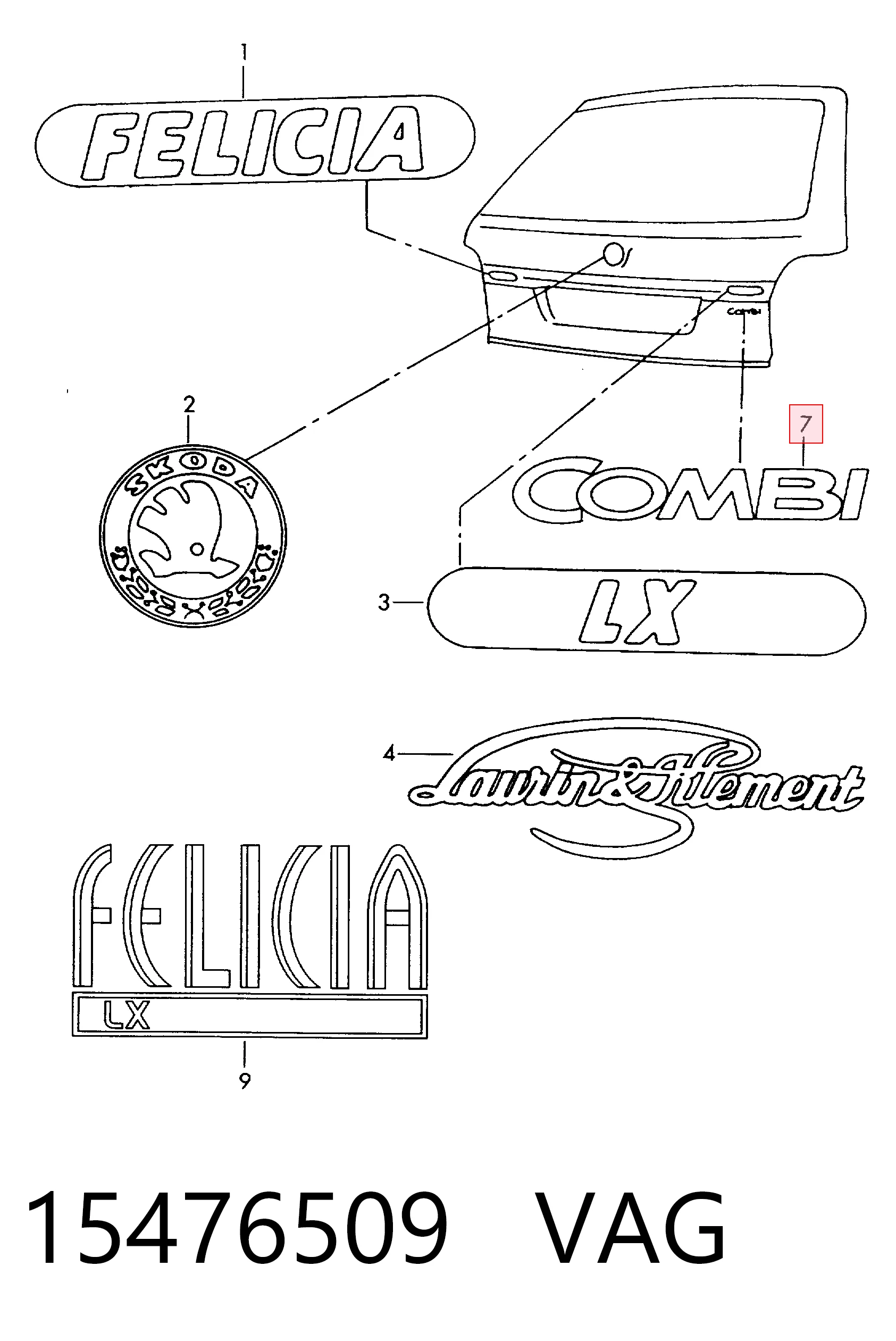Emblema de tampa de porta-malas (emblema de firma) Skoda Felicia I 6U5, 795 ao melhor preço
