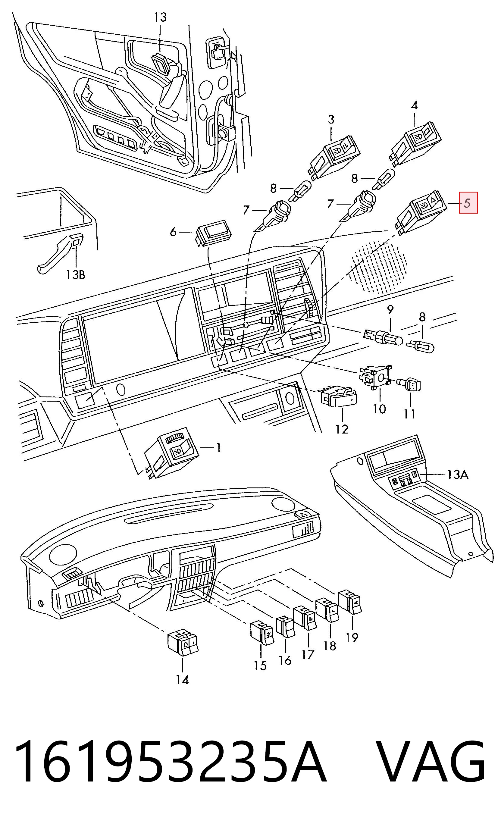 Botão de ativação do sinal de emergência Volkswagen Transporter T3 24, 25, 251