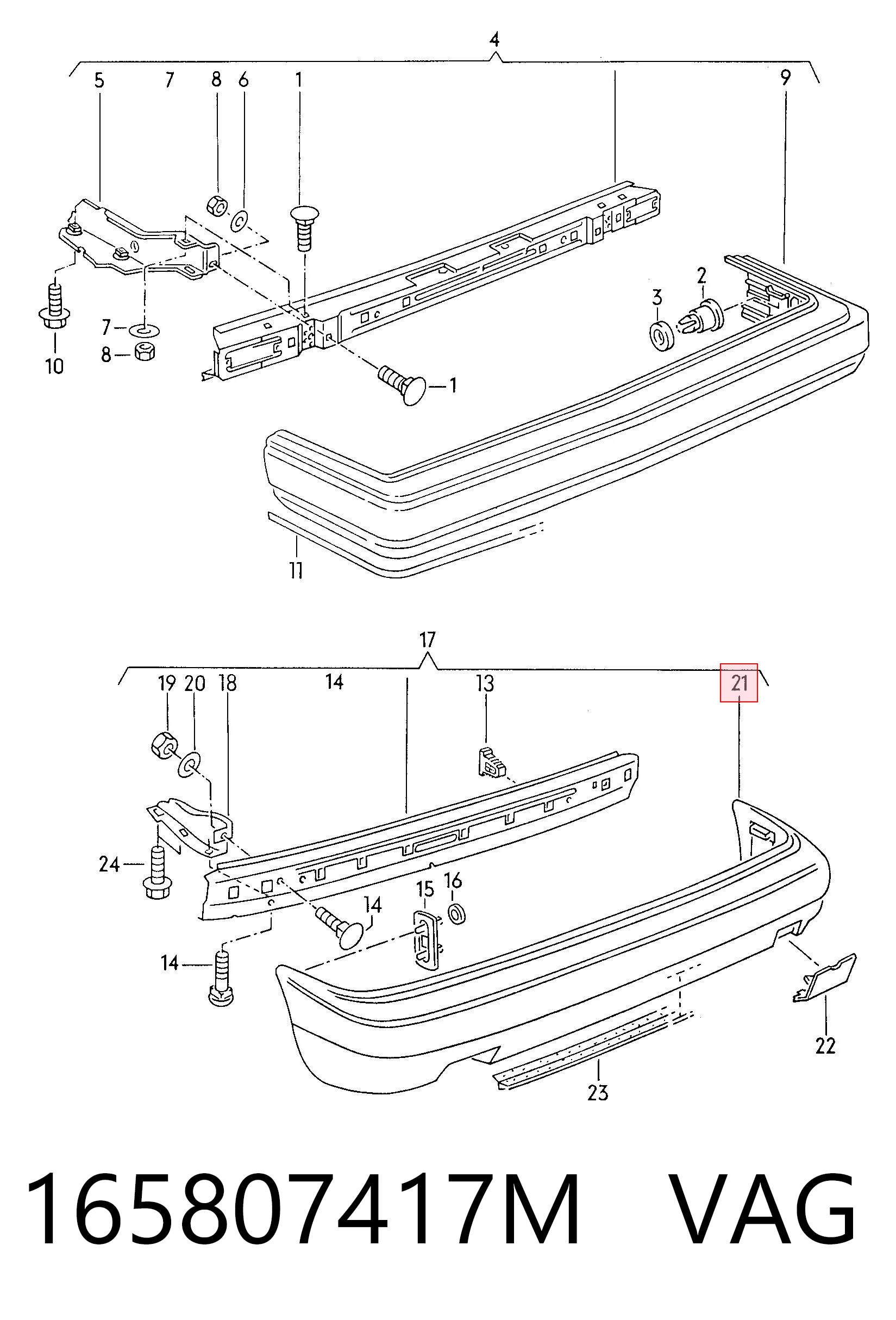 Pára-choque traseiro para Volkswagen Jetta II 19E, 1G2, 165, 167