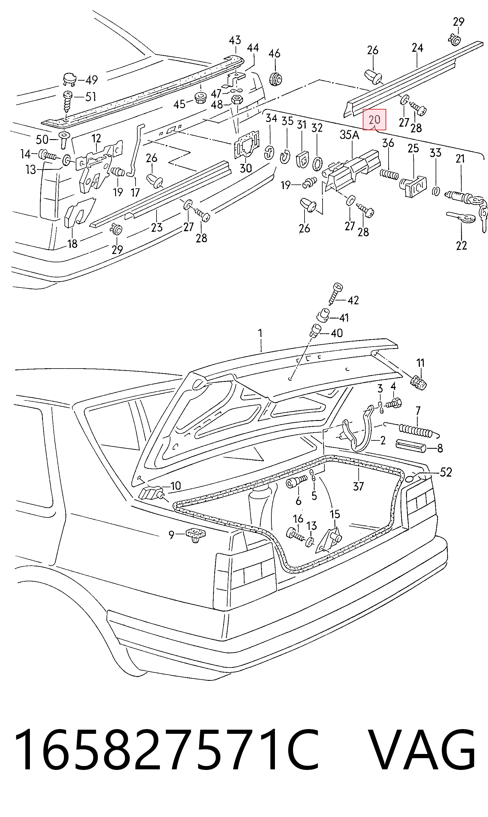 Fecho de tampa de porta-malas (de 3ª/5ª porta traseira) para Volkswagen Jetta II 19E, 1G2, 165, 167
