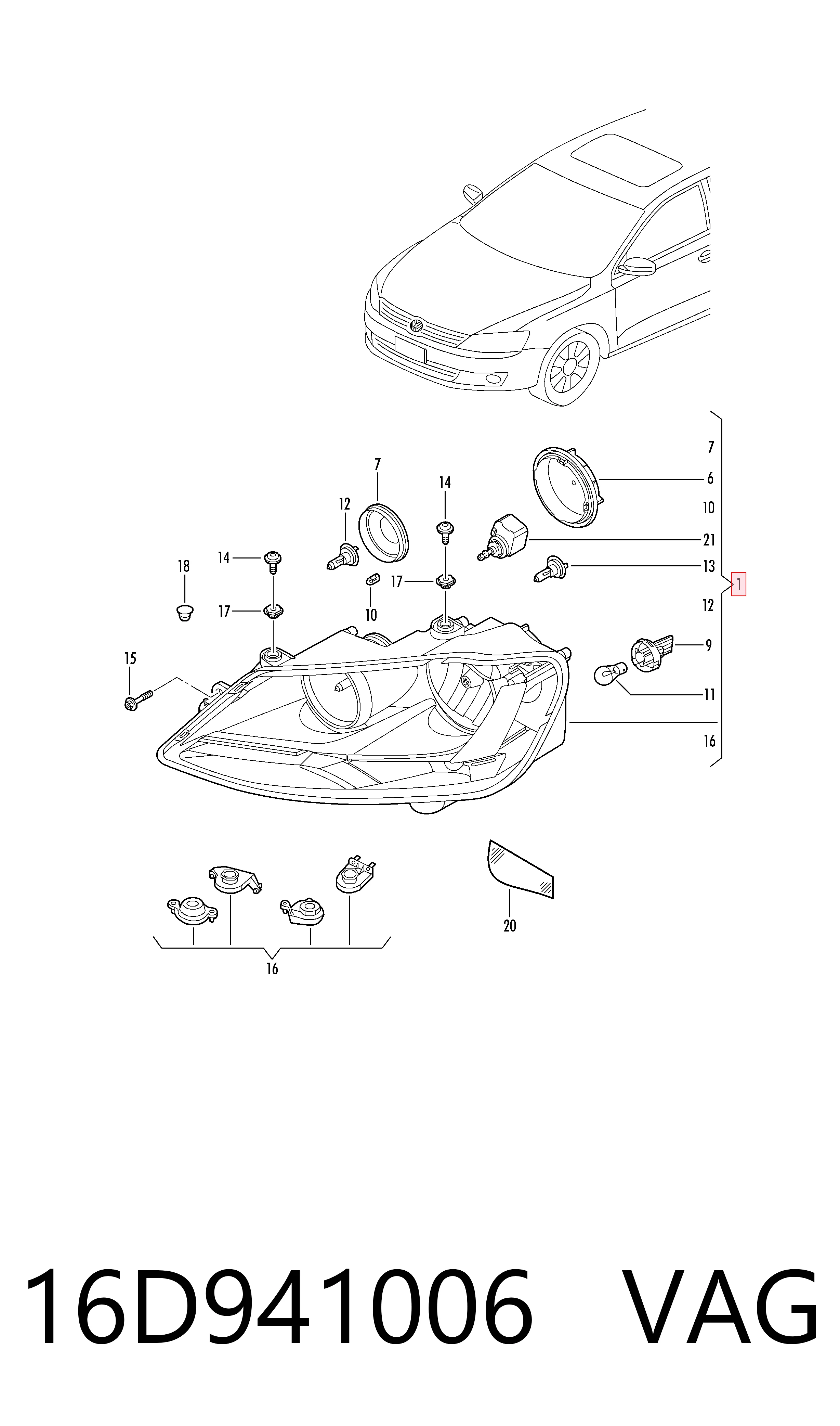 16D941006 VAG Luz direita