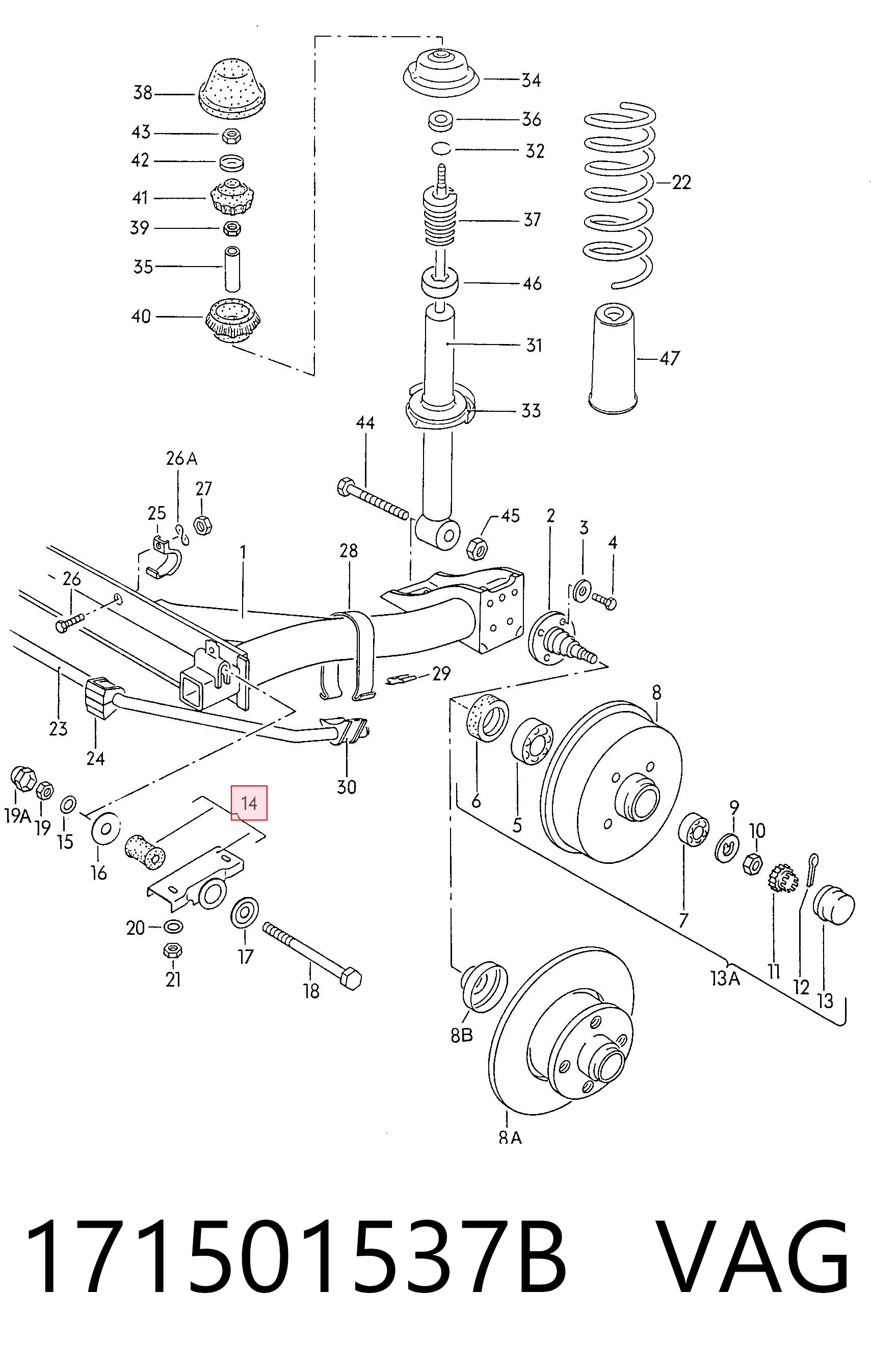 Bloco silencioso de viga traseira (de plataforma veicular) para Volkswagen Golf I 17