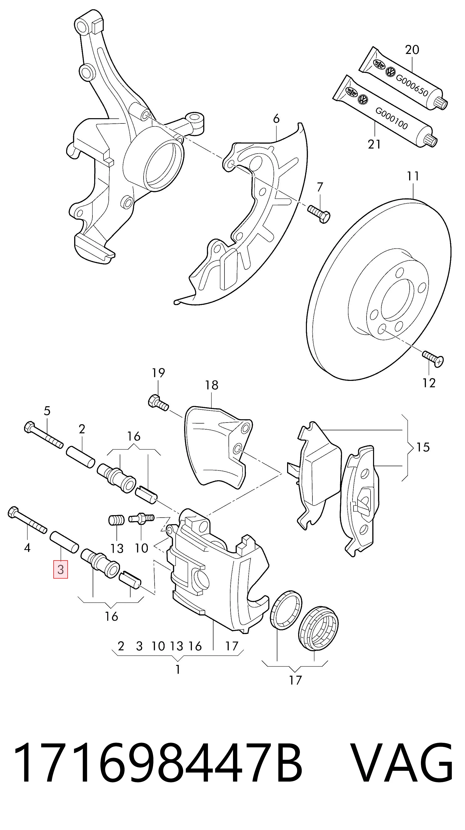 171698447B VAG Kit de reparação de suporte do freio dianteiro