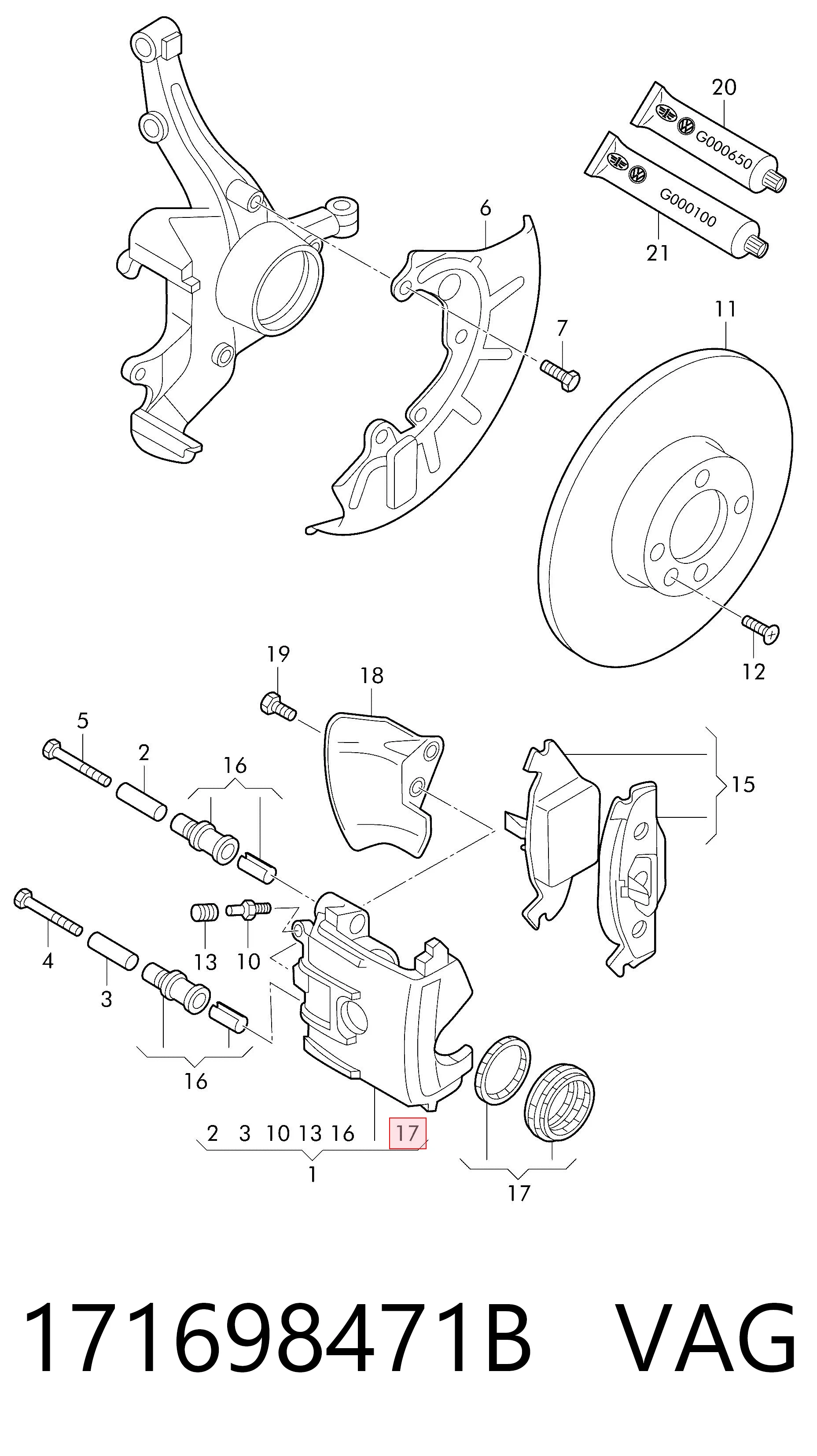 Kit de reparação de suporte do freio dianteiro VAG 171698471B preço, a partir de 9,94 USD