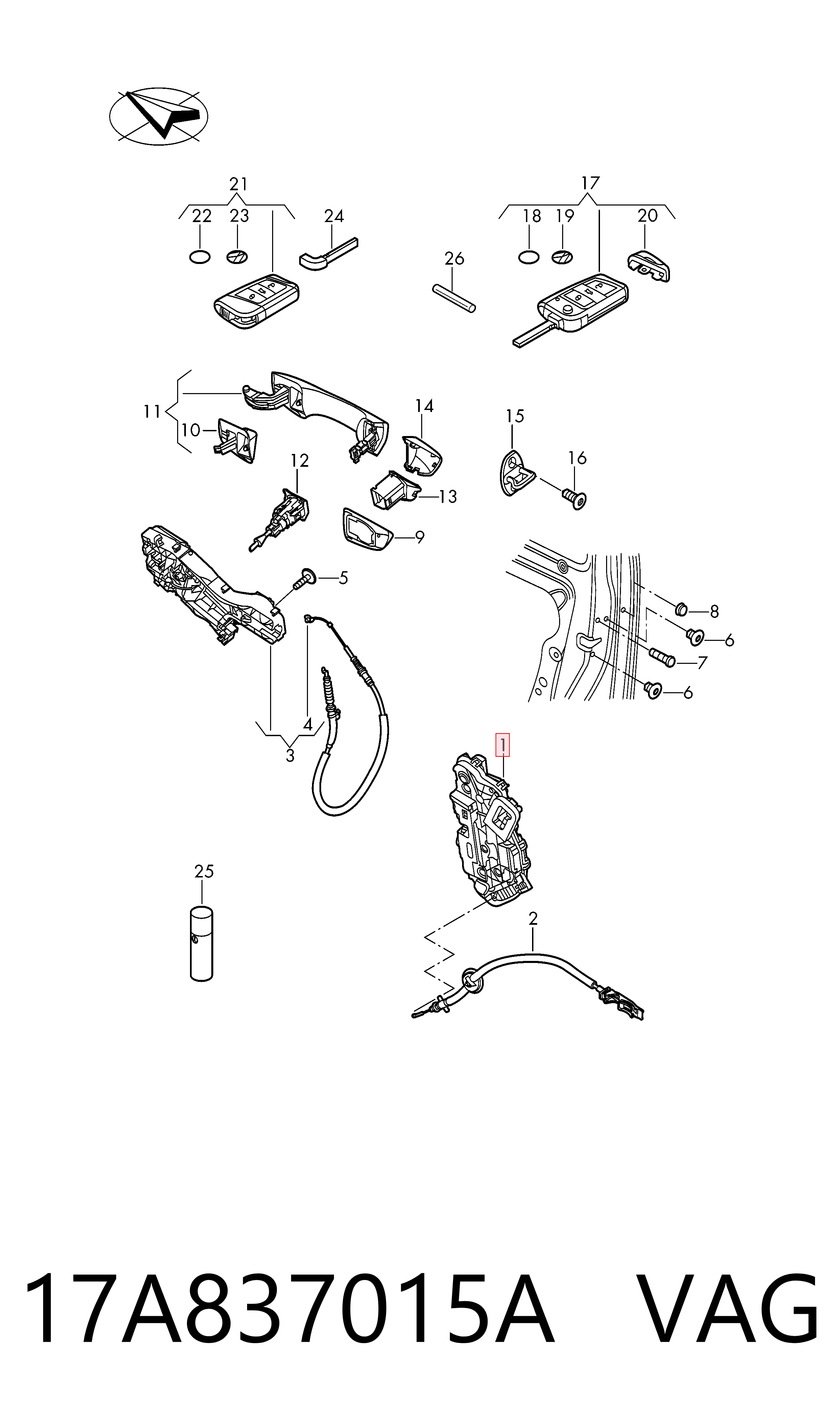 Fecho da porta dianteira esquerda Volkswagen Jetta VII BU3, BU4