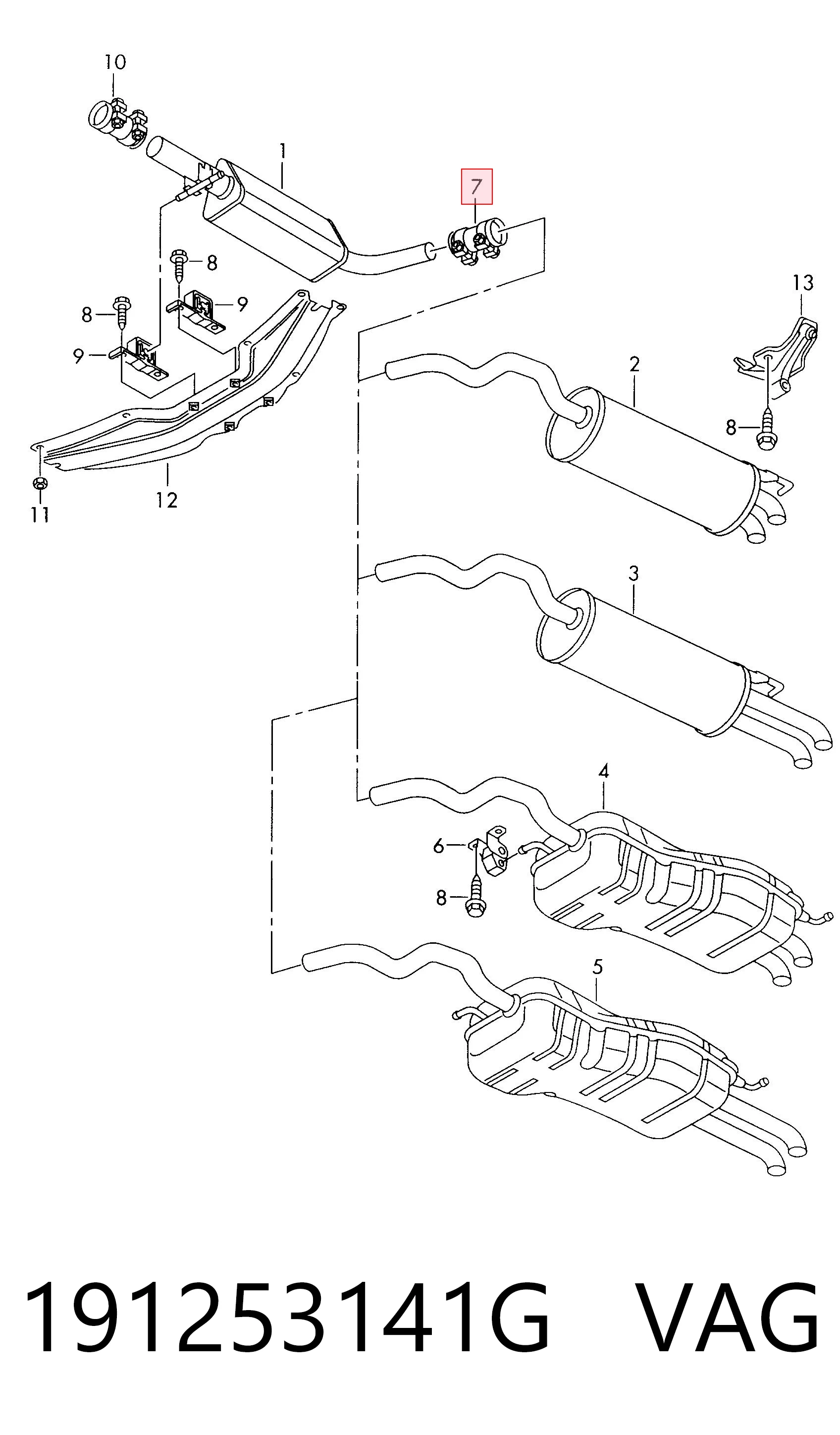 191253141G VAG Braçadeira de silenciador dianteira
