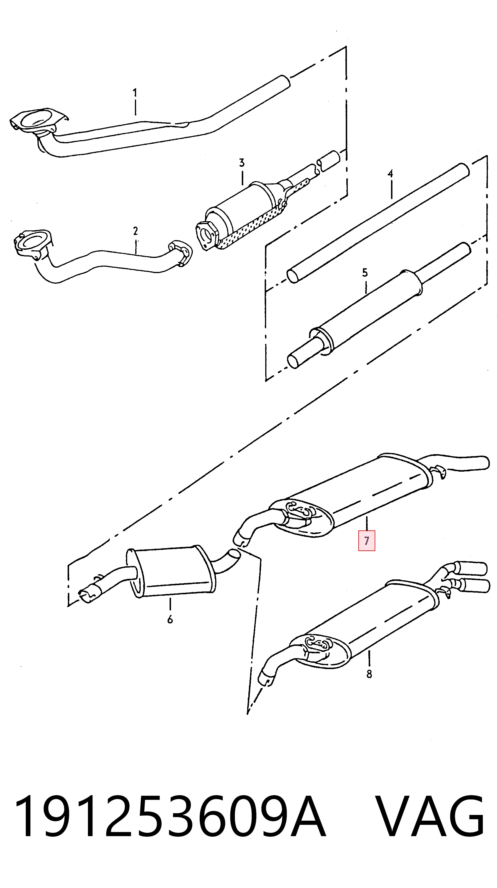 Silenciador, parte traseira para Volkswagen Golf 19E, 1G1