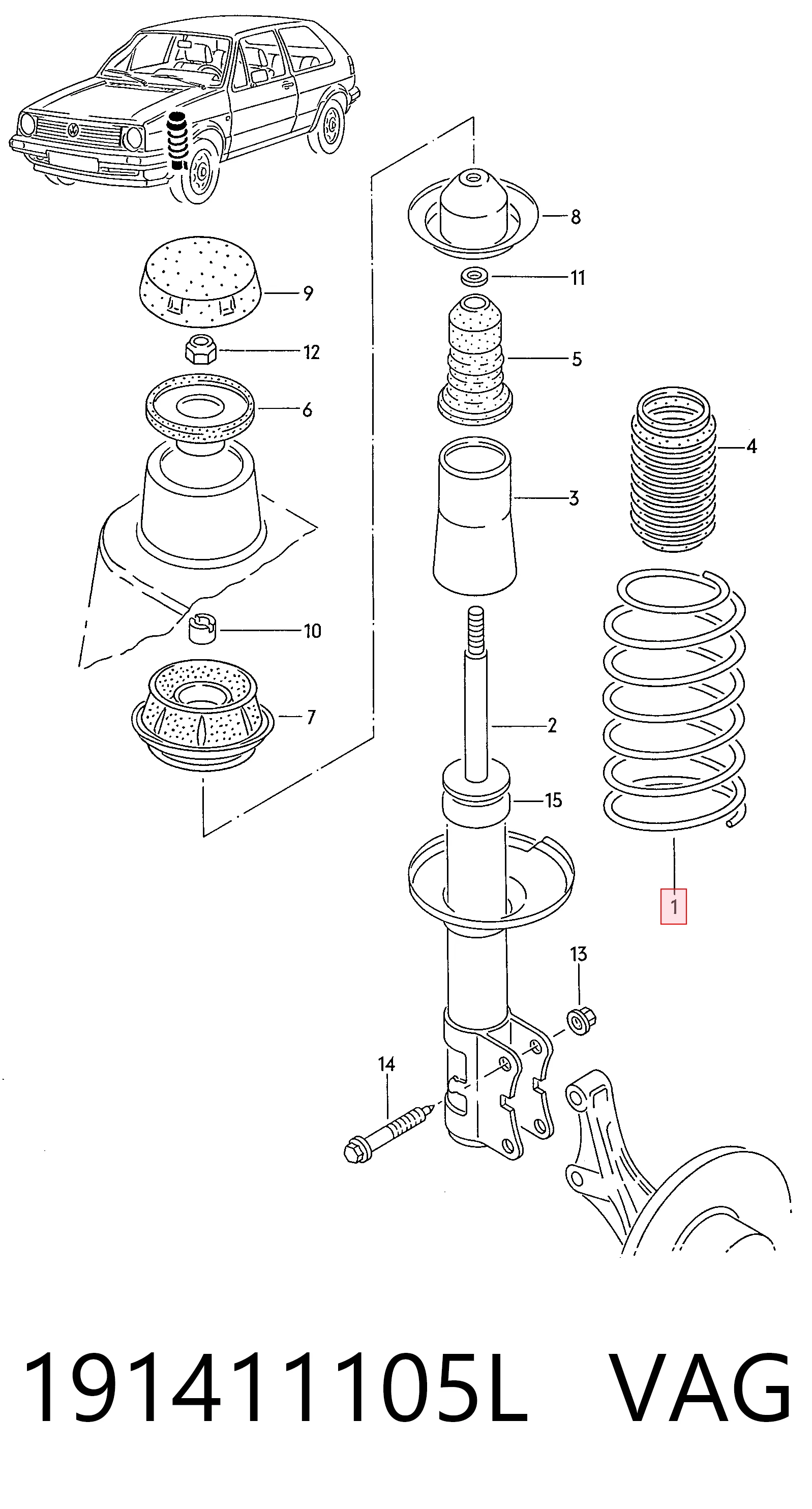 Mola dianteira para Volkswagen Caddy 14