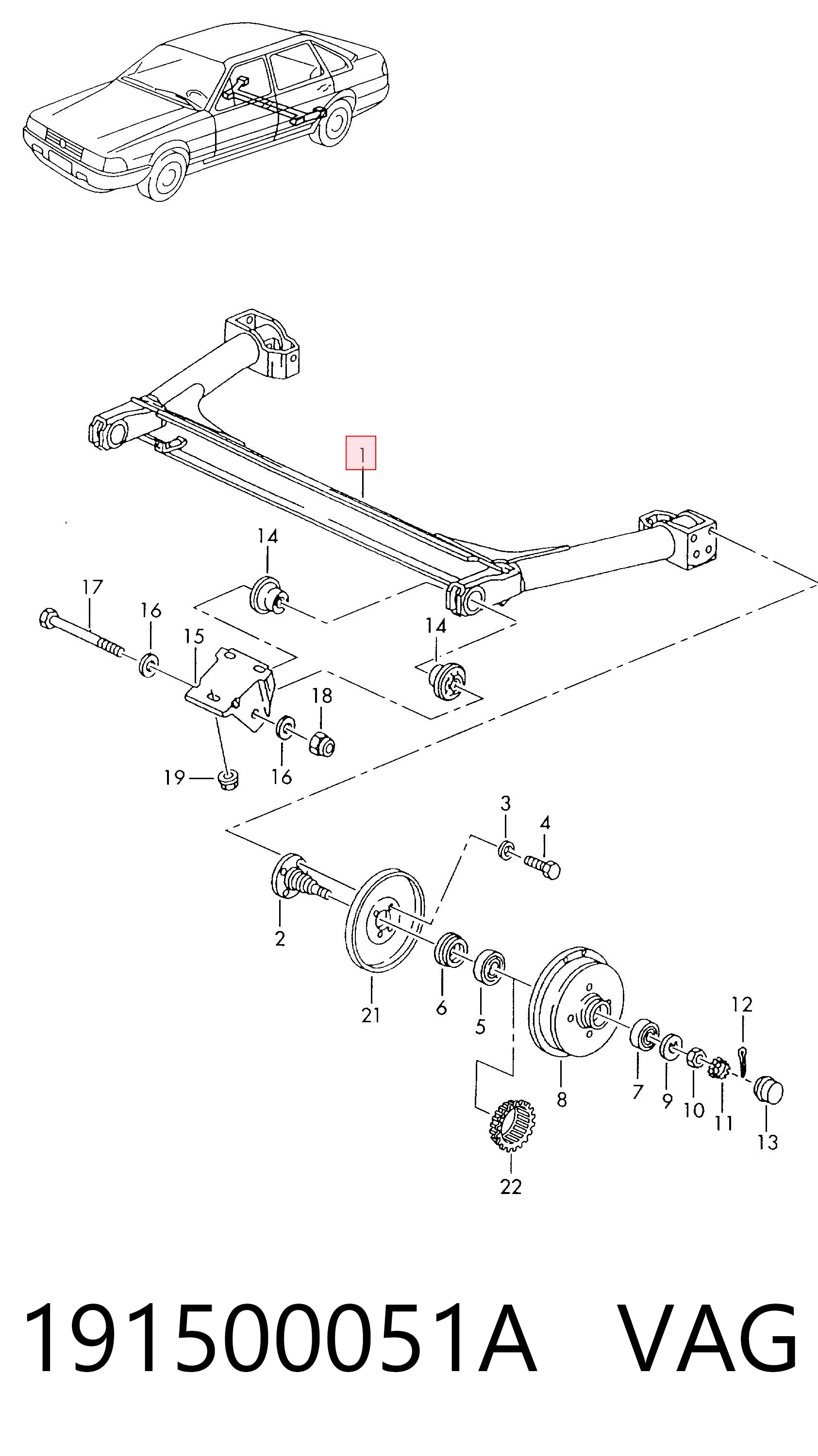 Viga de suspensão traseira (plataforma veicular) Volkswagen Golf II 19E, 1G1 ao melhor preço