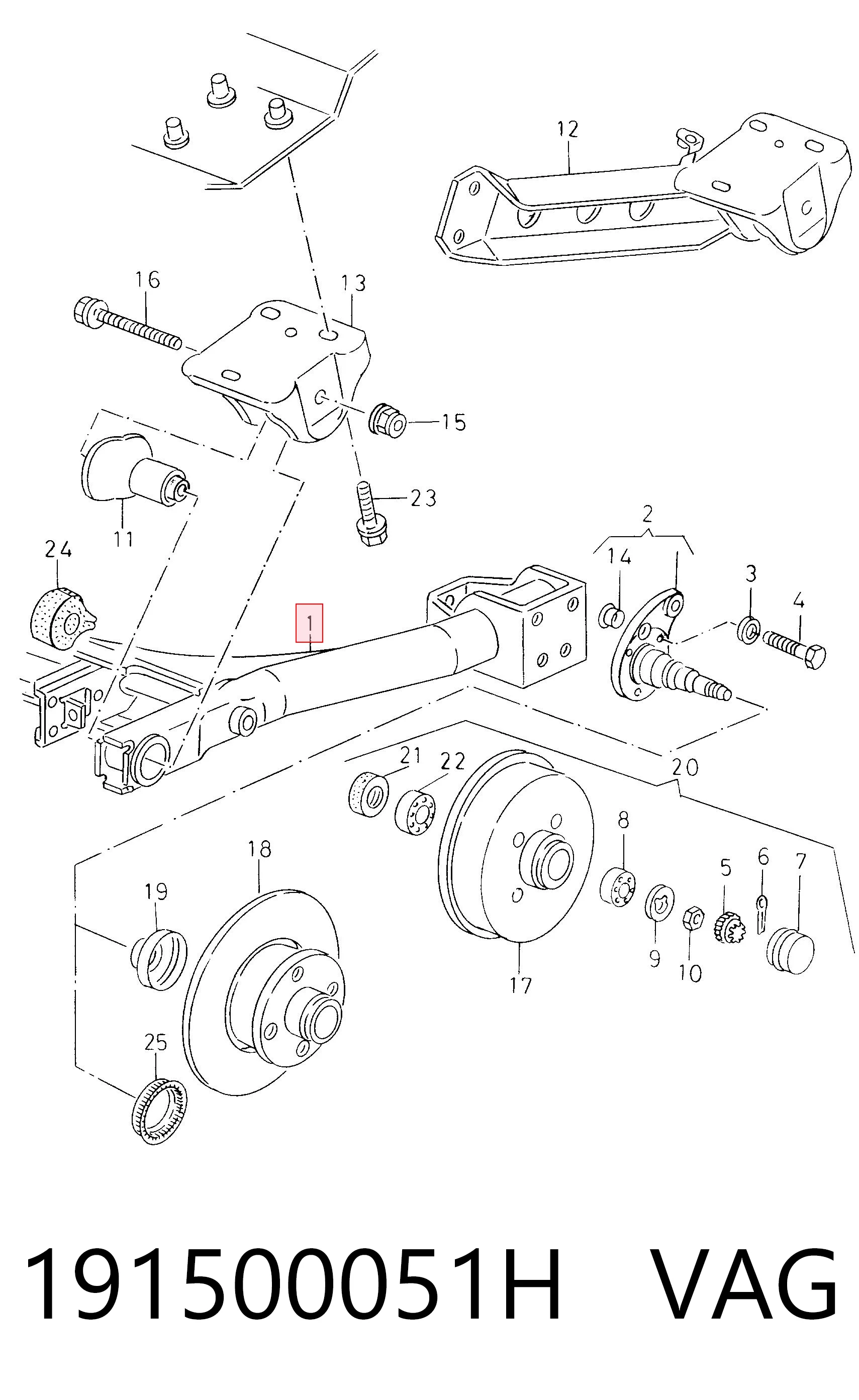 Viga de suspensão traseira (plataforma veicular) para Volkswagen Golf II 19E, 1G1