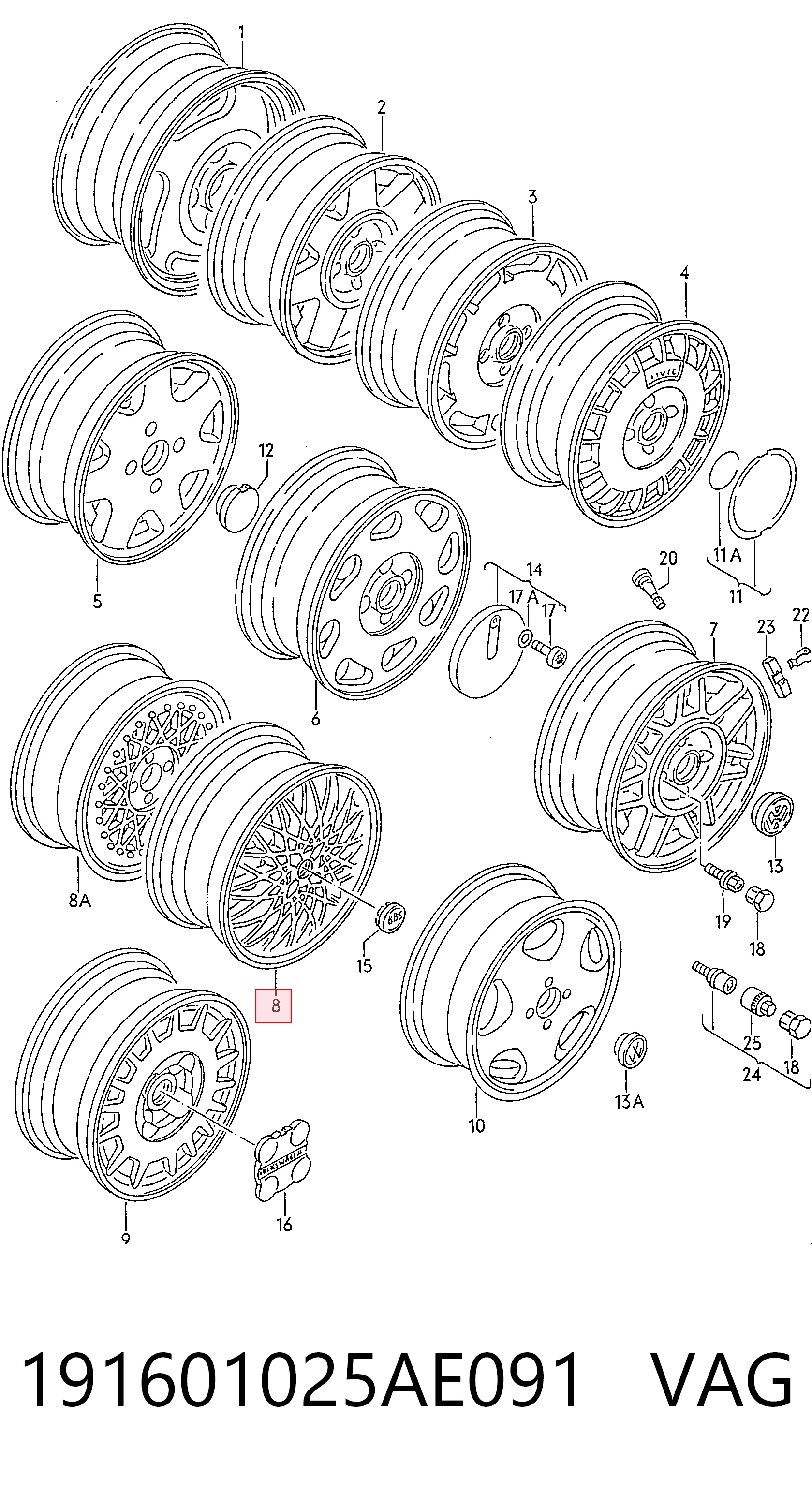 Discos de roda de aleação ligeira (de aleação ligeira, de titânio) Volkswagen Golf II 19E, 1G1 ao melhor preço