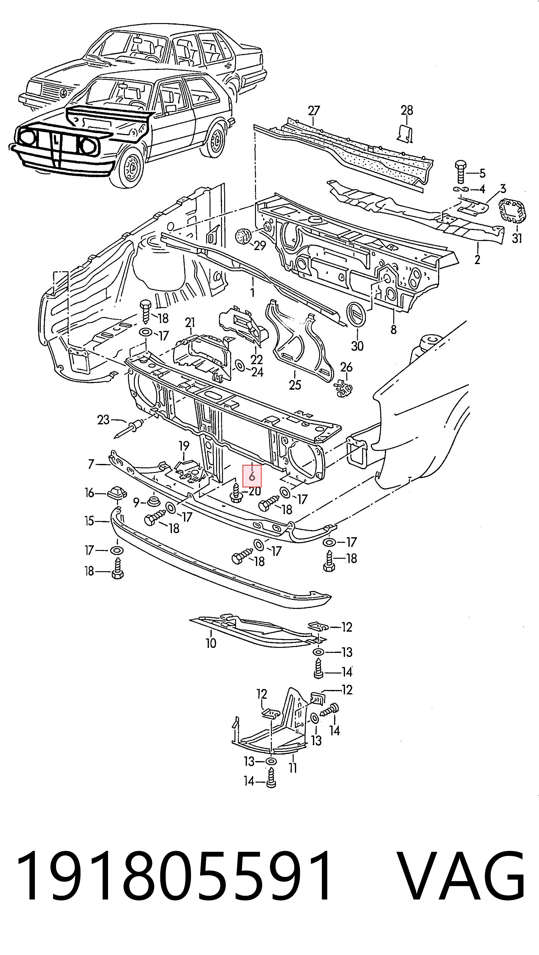 Suporte do radiador montado (painel de montagem de fixação das luzes) Volkswagen Golf II 19E, 1G1 ao melhor preço