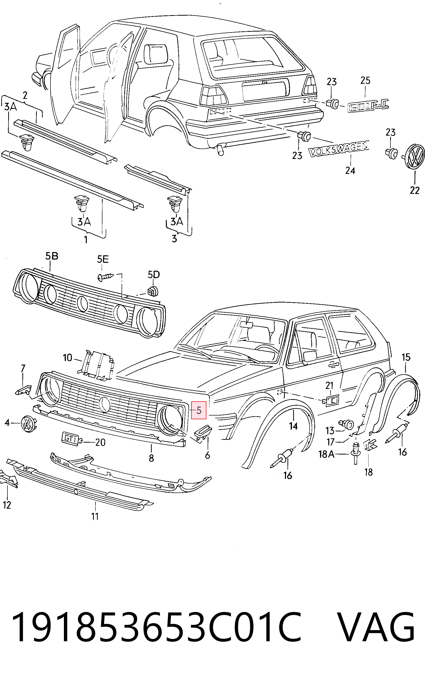 Grelha do radiador Volkswagen Golf II 19E, 1G1
