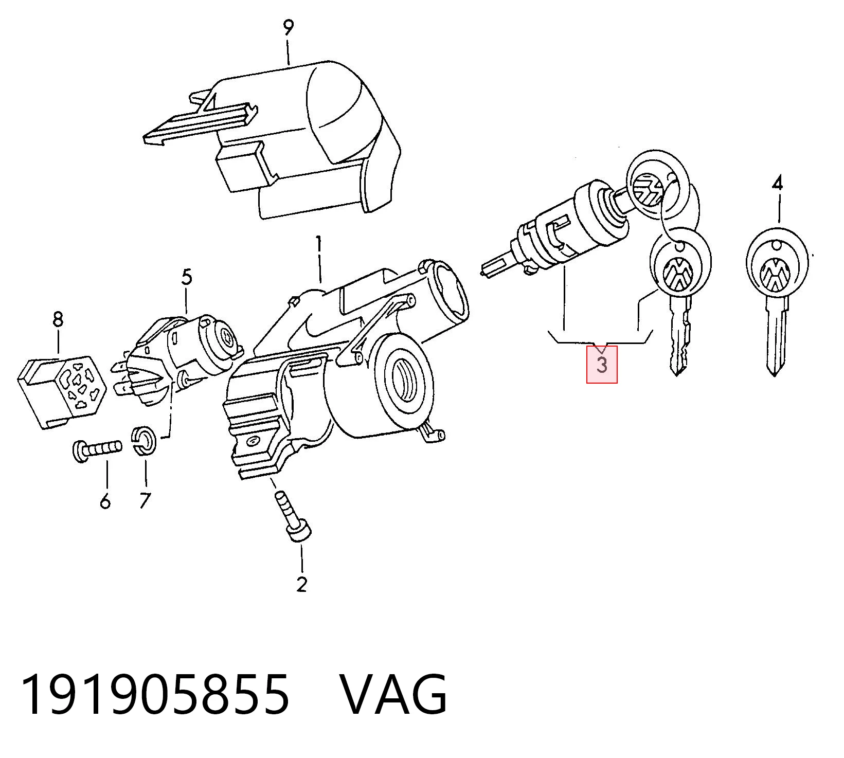 Trinco de fecho de ignição Volkswagen Caddy I 14