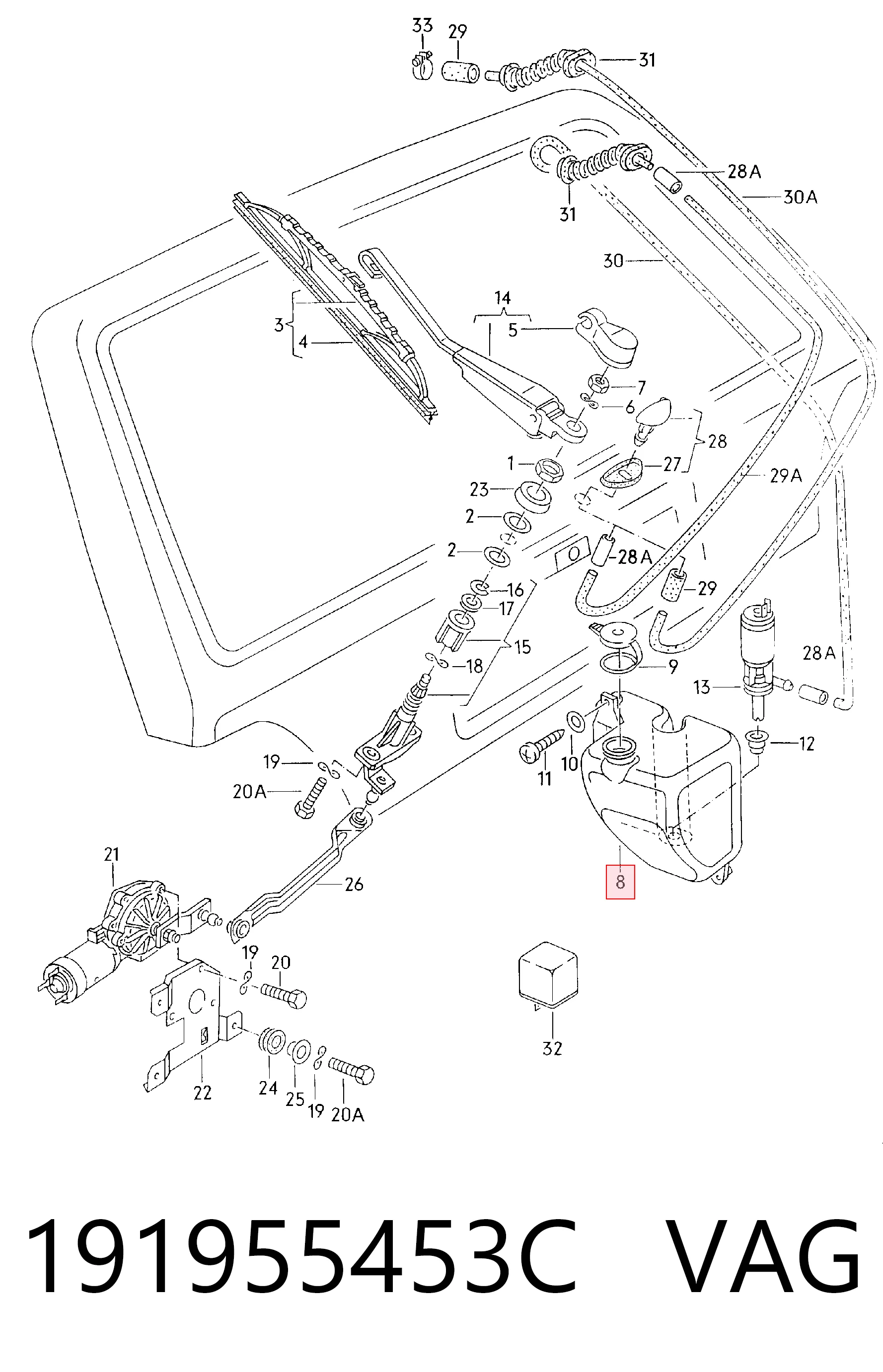Tanque de fluido para lavador de vidro para Volkswagen Golf II 19E, 1G1