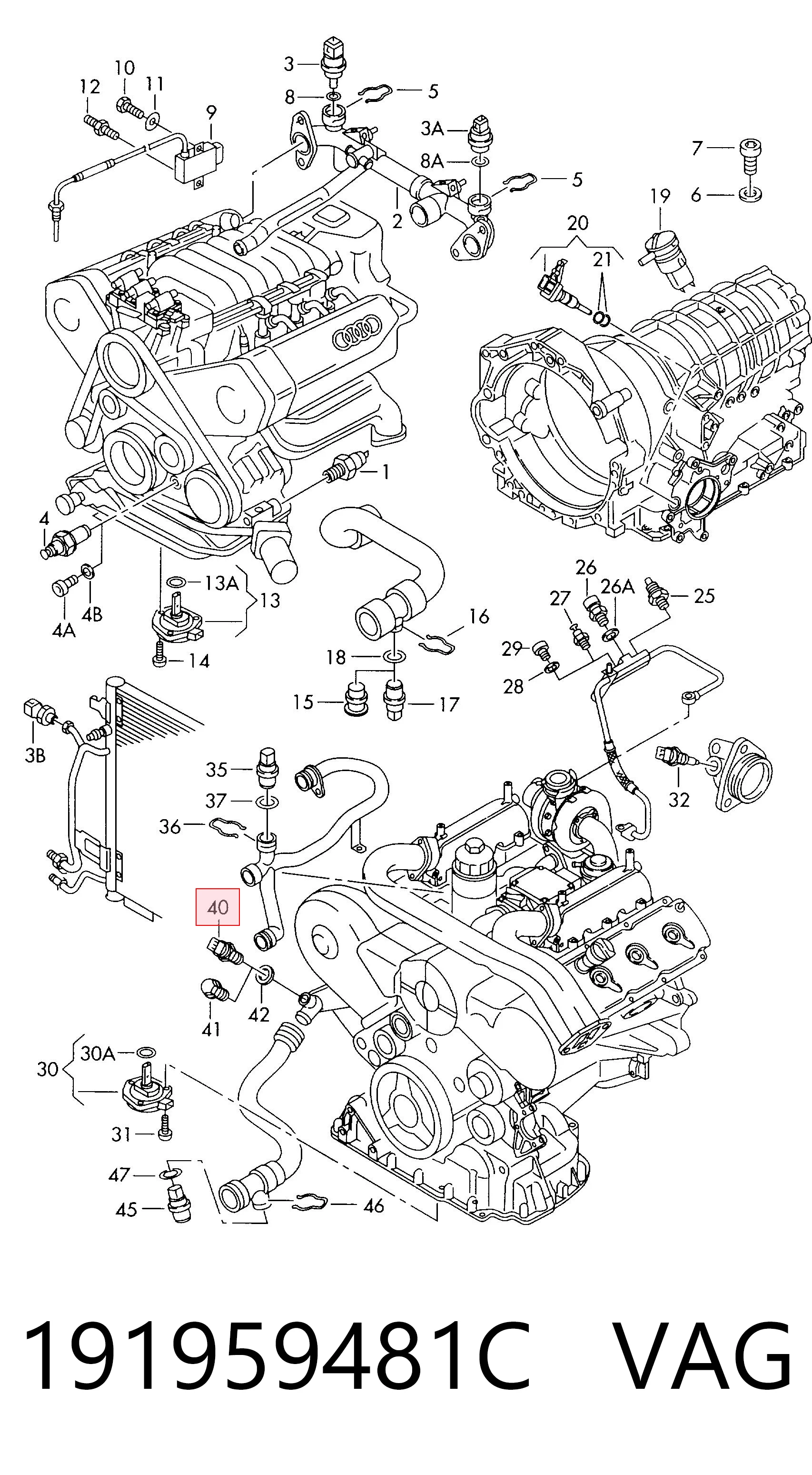  Sensor de temperatura do fluido de esfriamento (de ativação de ventilador do radiador) Audi A6 Allroad C6 carrinha (4FH) (2006 - 2011) Allroad C6