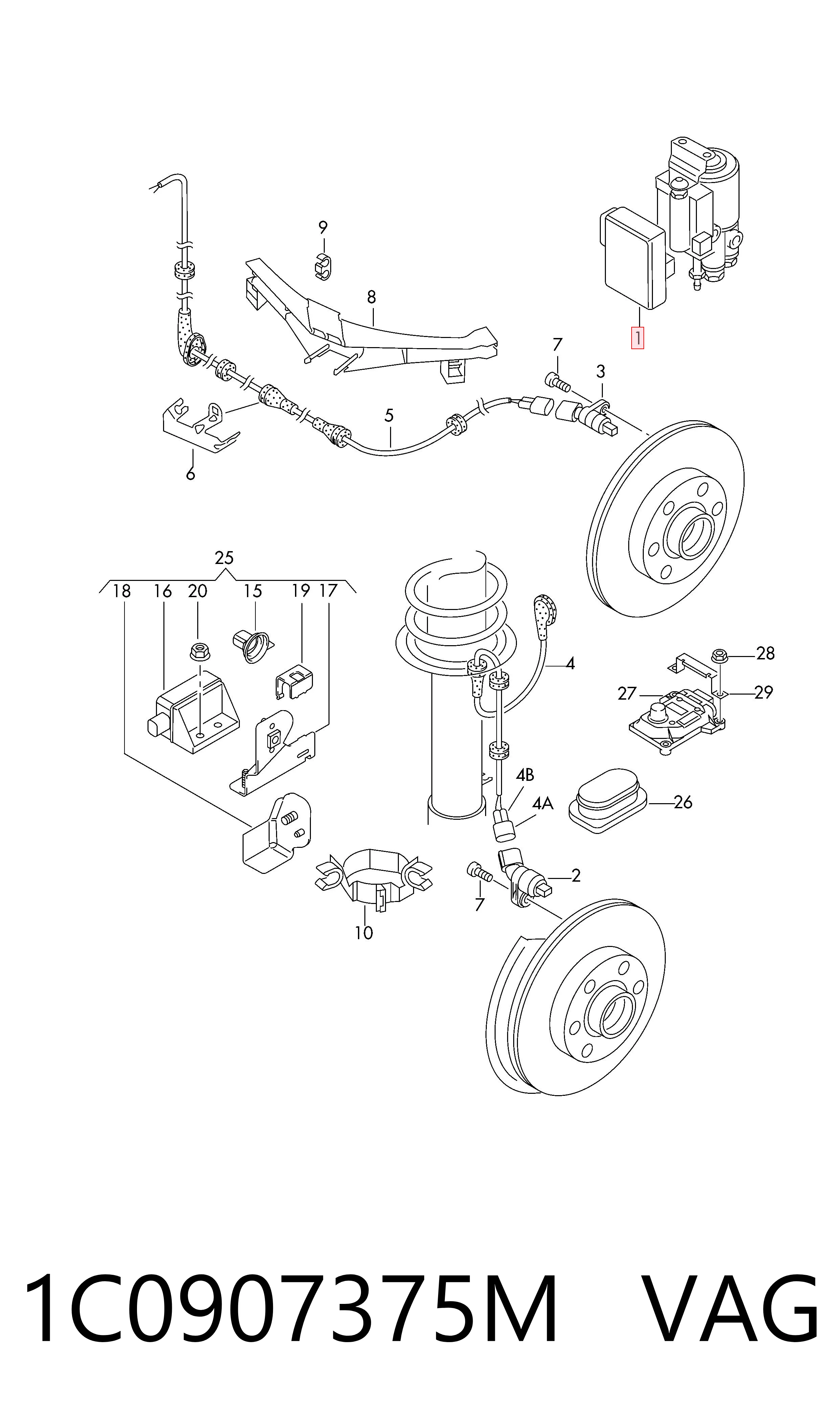 1C0907375M VAG Unidade hidráulico de controlo ABS