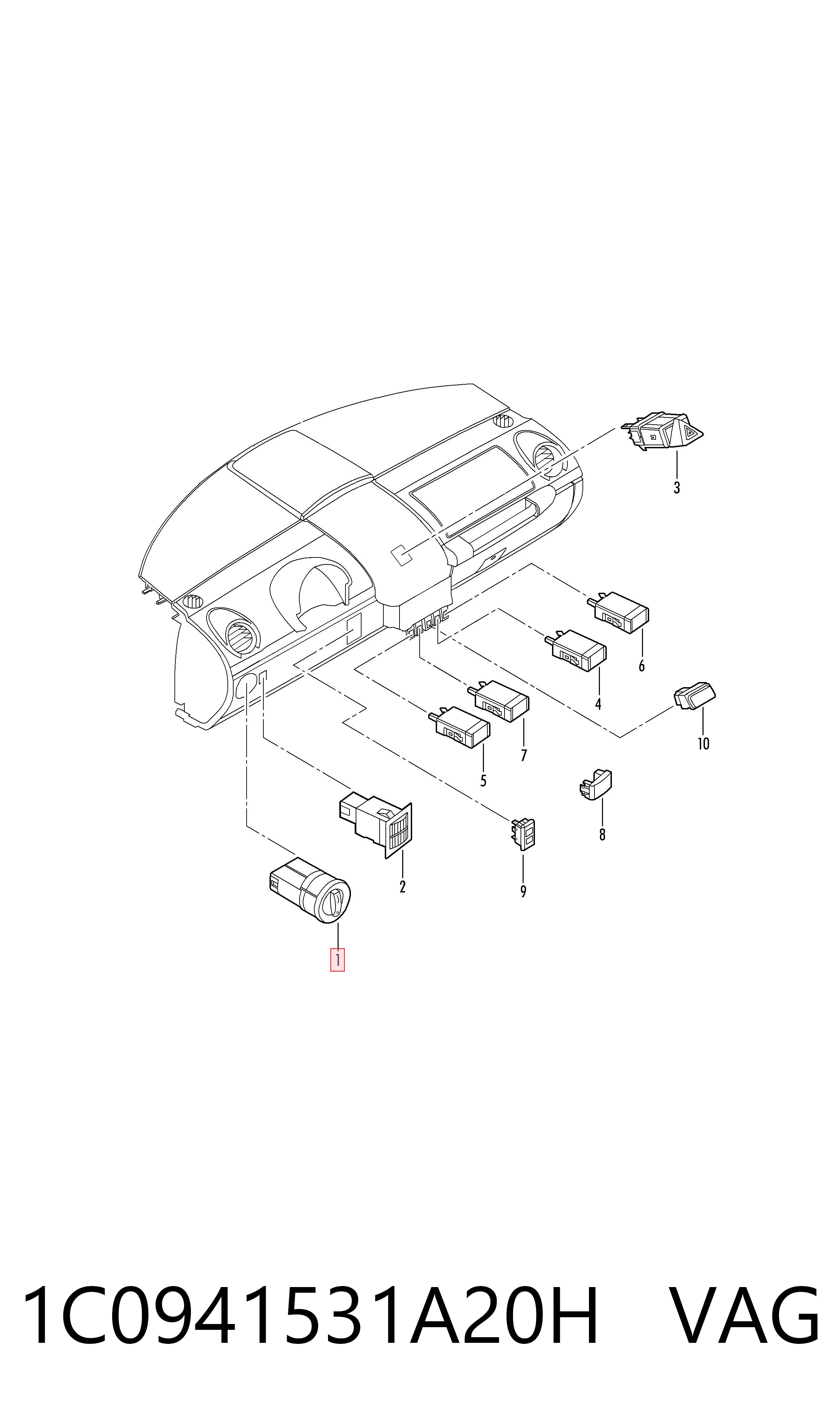 1C0941531A20H VAG Comutador das luzes no "painel de instrumentos"