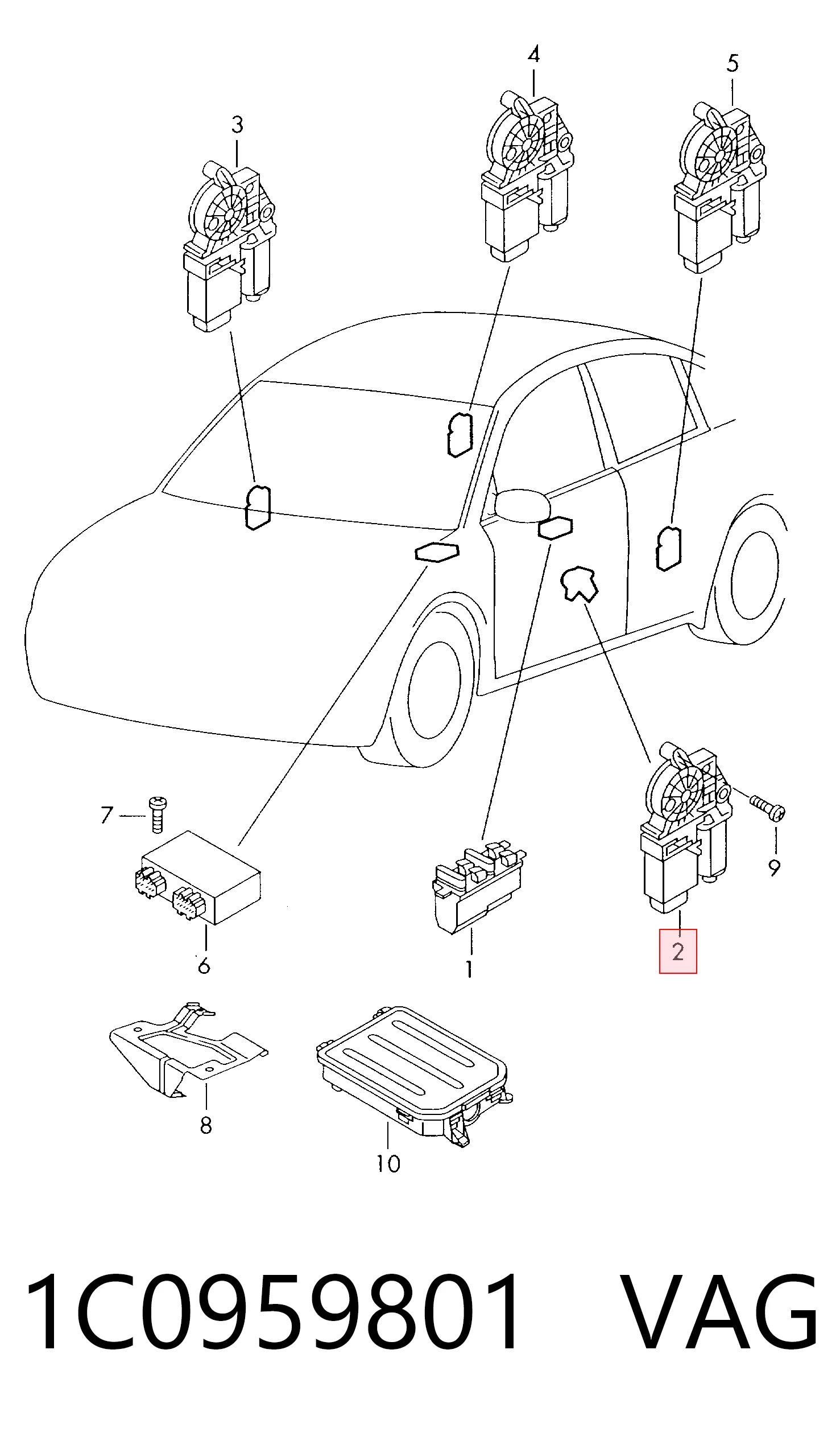 1C0959801 VAG Motor de acionamento de vidro da porta dianteira esquerda