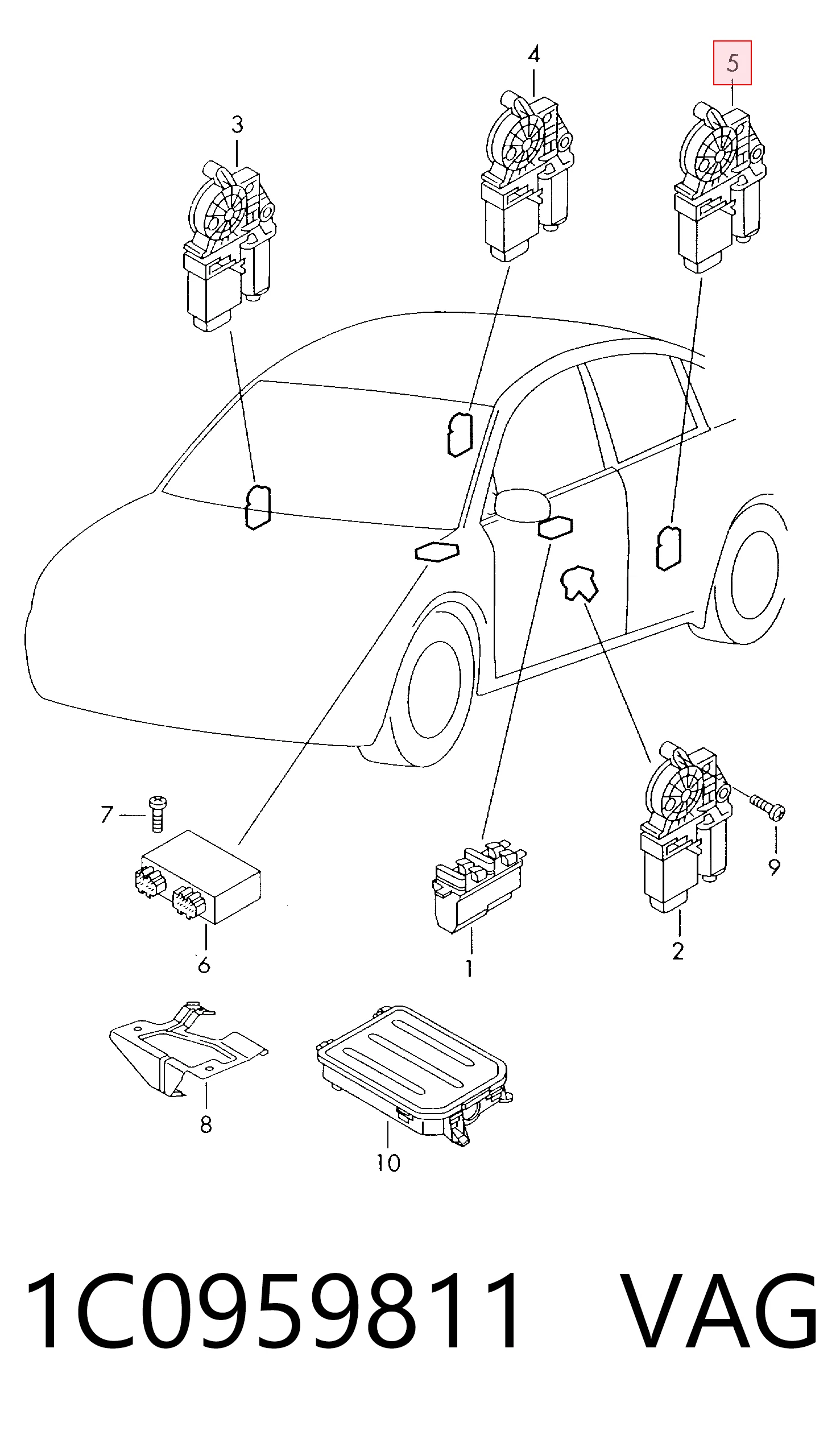 1C0959811 VAG Motor de acionamento de vidro da porta traseira esquerda