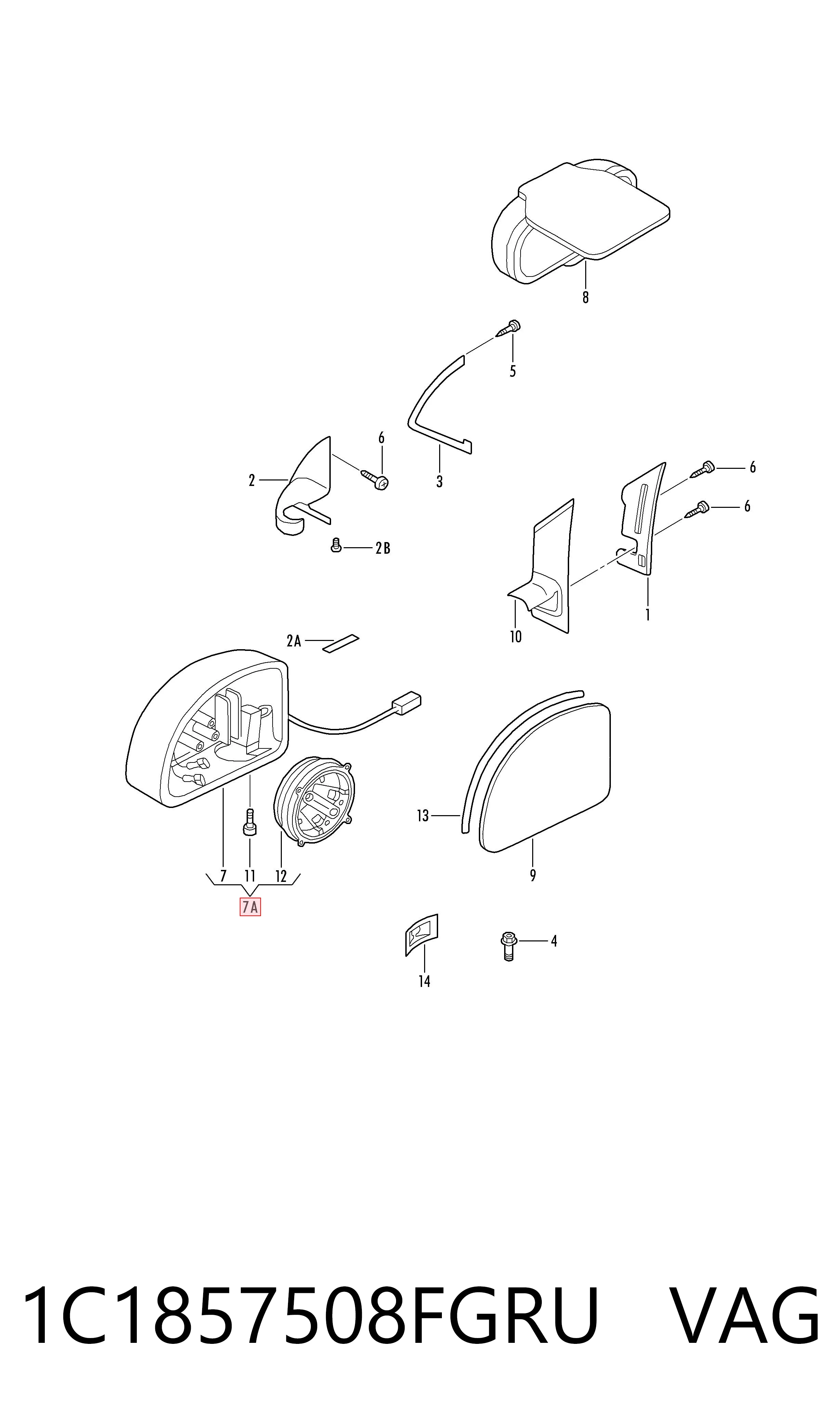 Espelho de retrovisão direito VAG 1C1857508FGRU preço, a partir de 103,86 USD